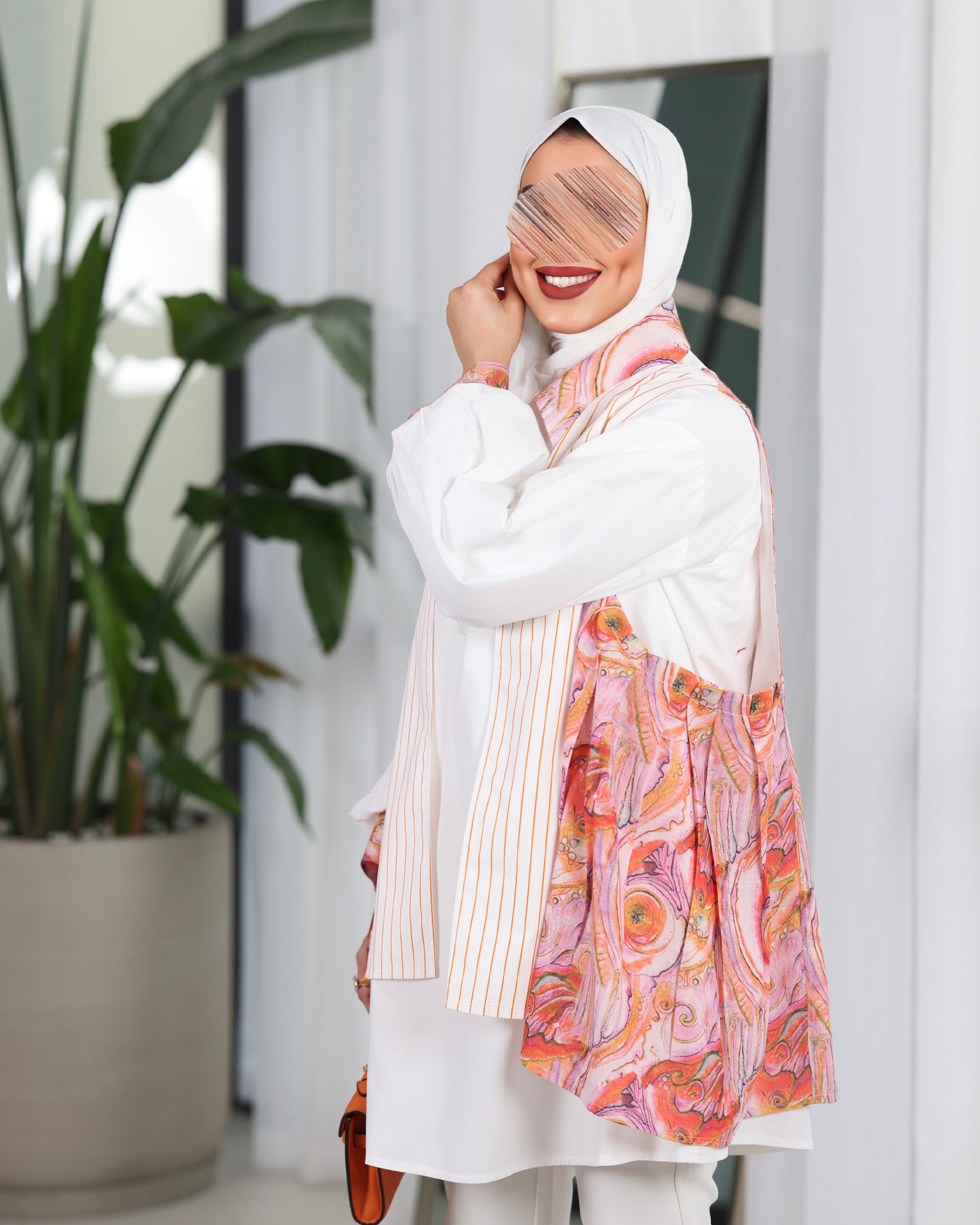 Shirt Model 1096 - Poplin & Linen - White & Pink