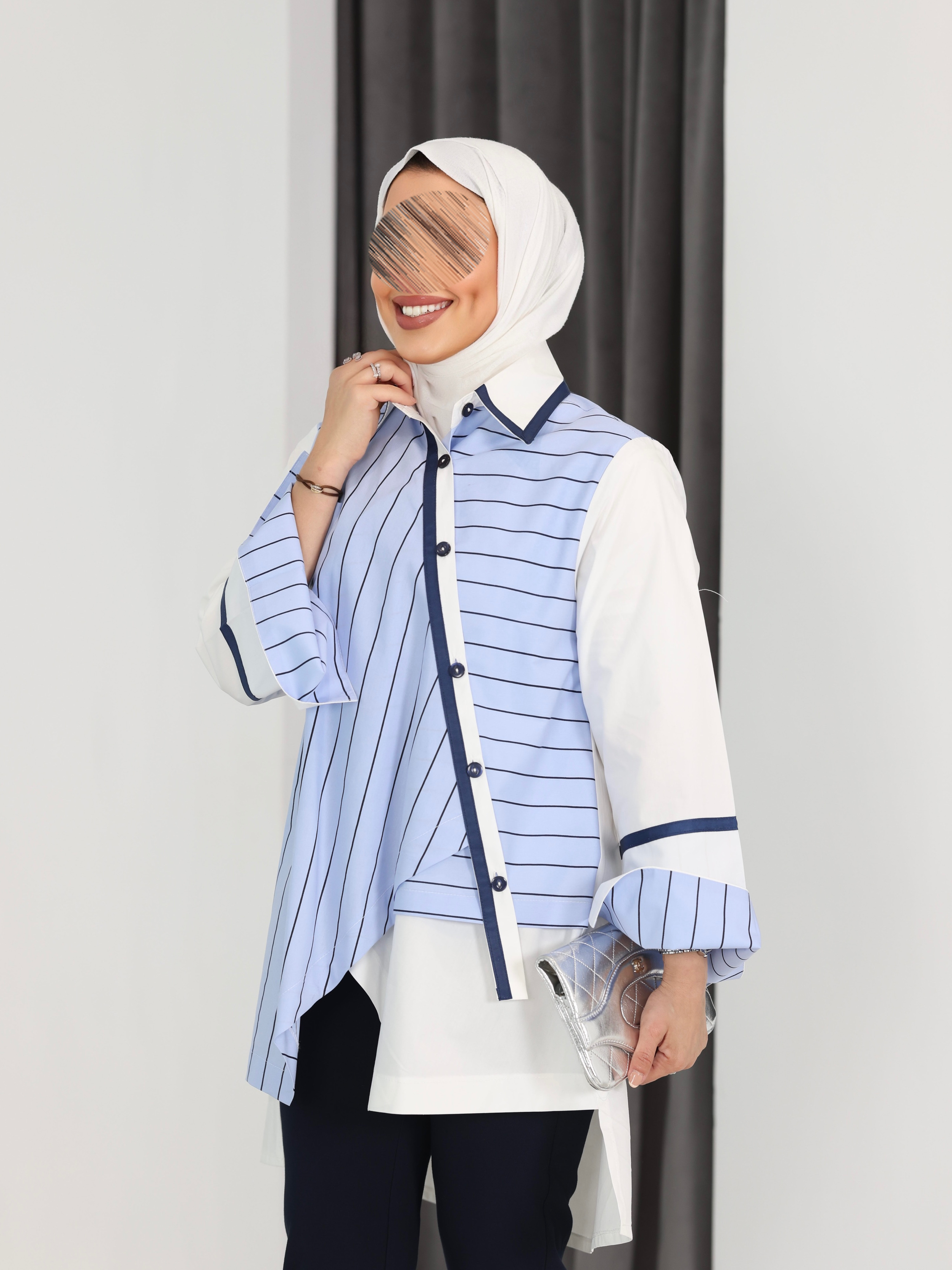 Shirt Model 1097 - Poplin - Blue & White