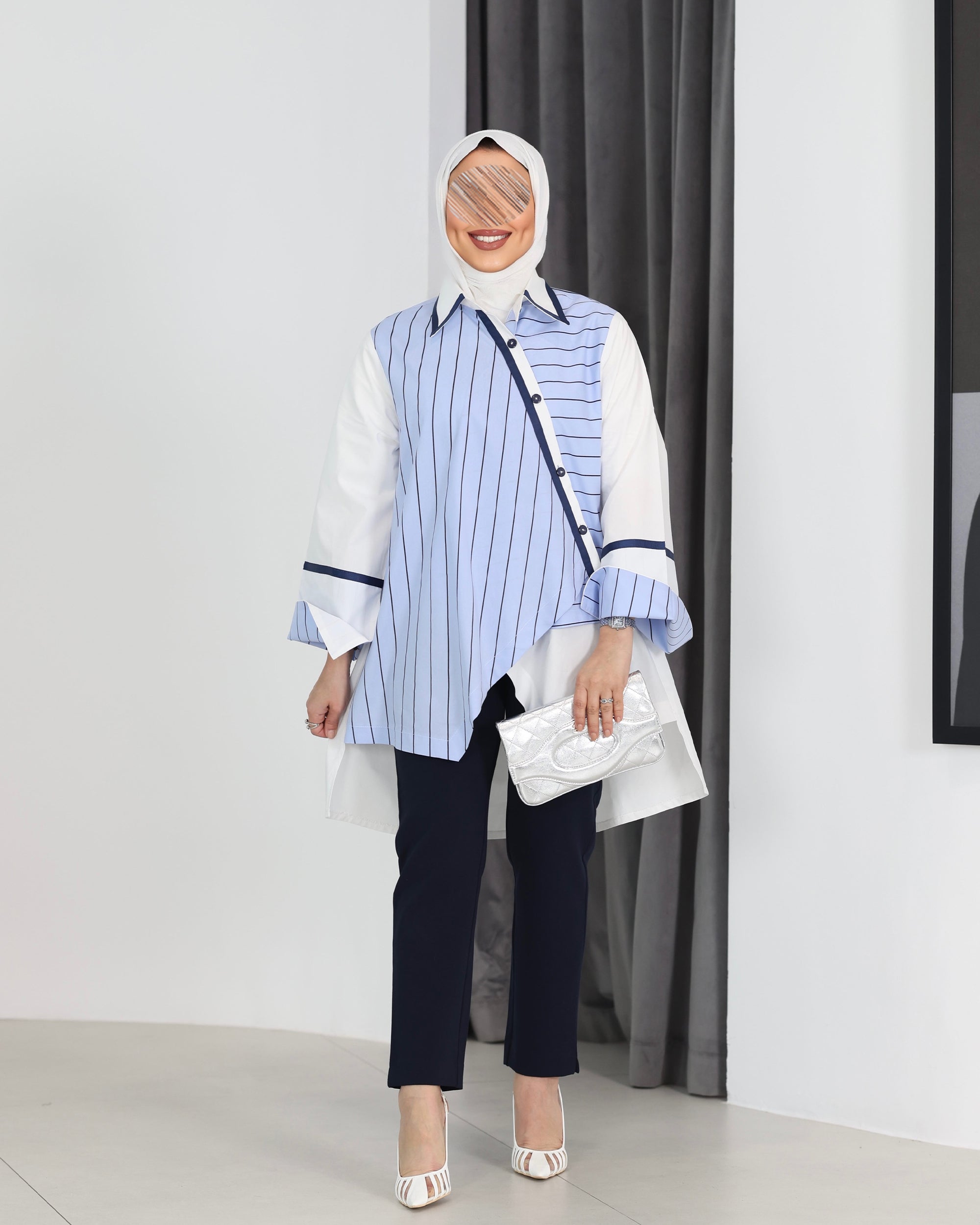 Shirt Model 1097 - Poplin - Blue & White