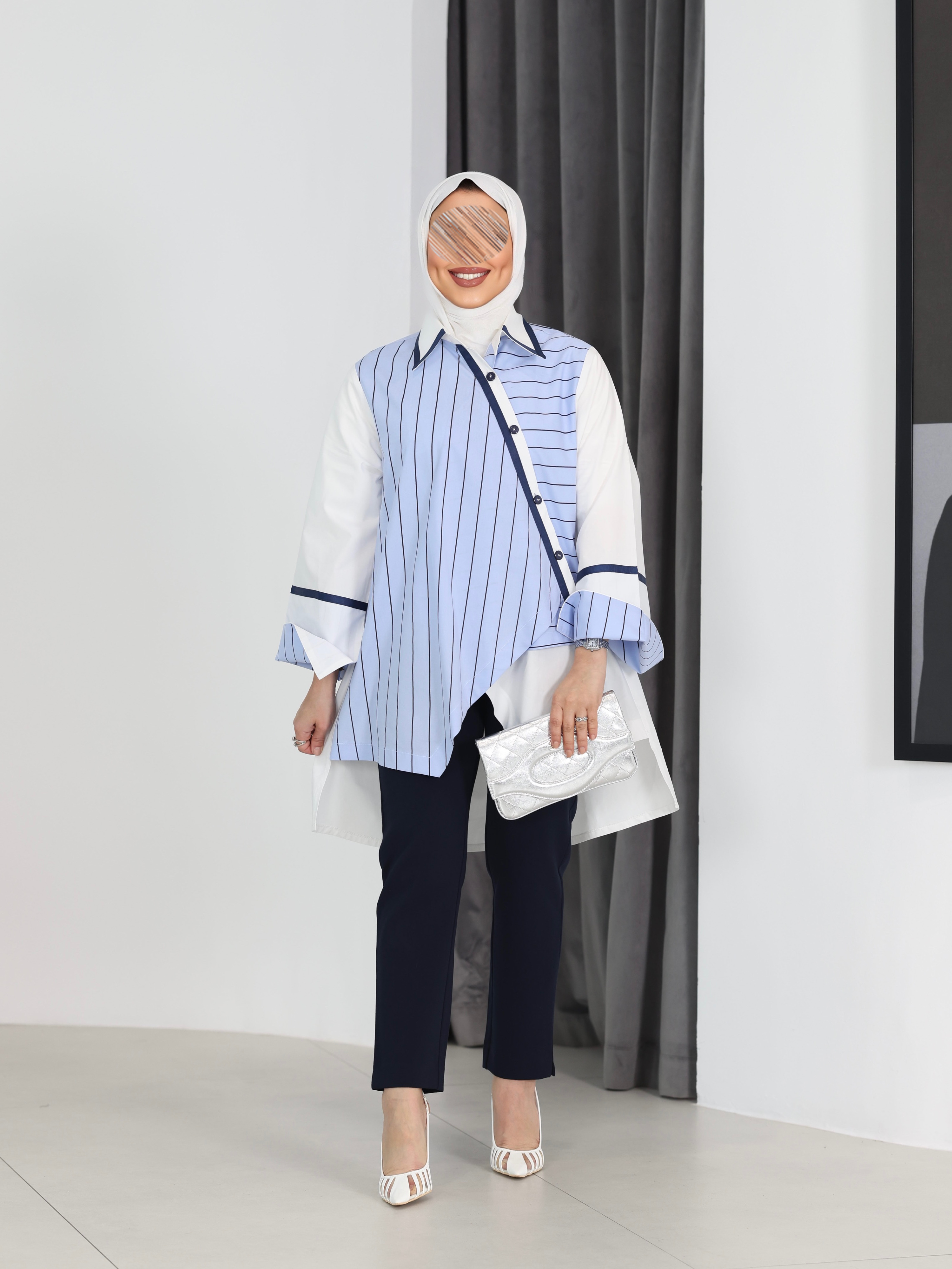 Shirt Model 1097 - Poplin - Blue & White