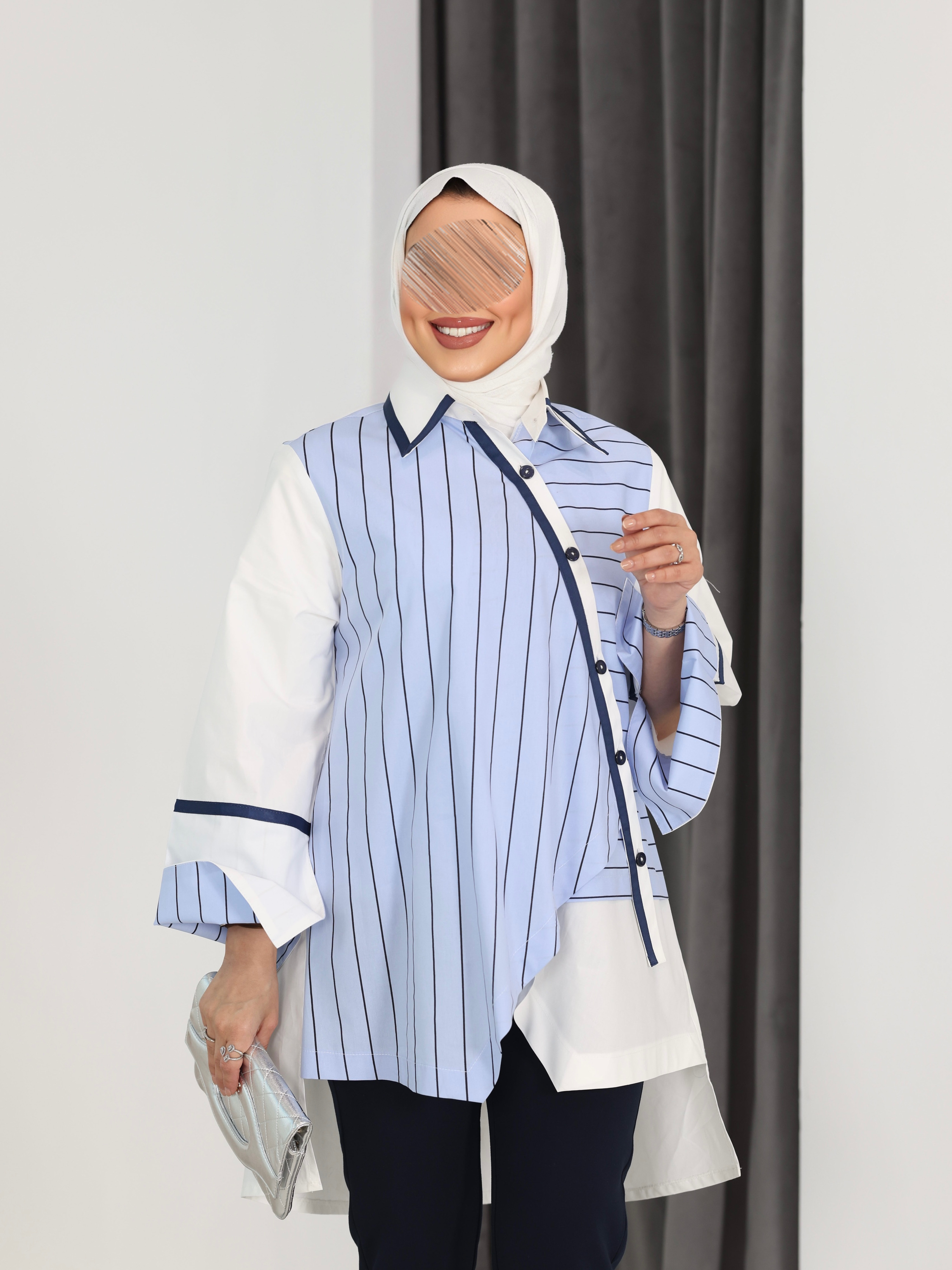 Shirt Model 1097 - Poplin - Blue & White