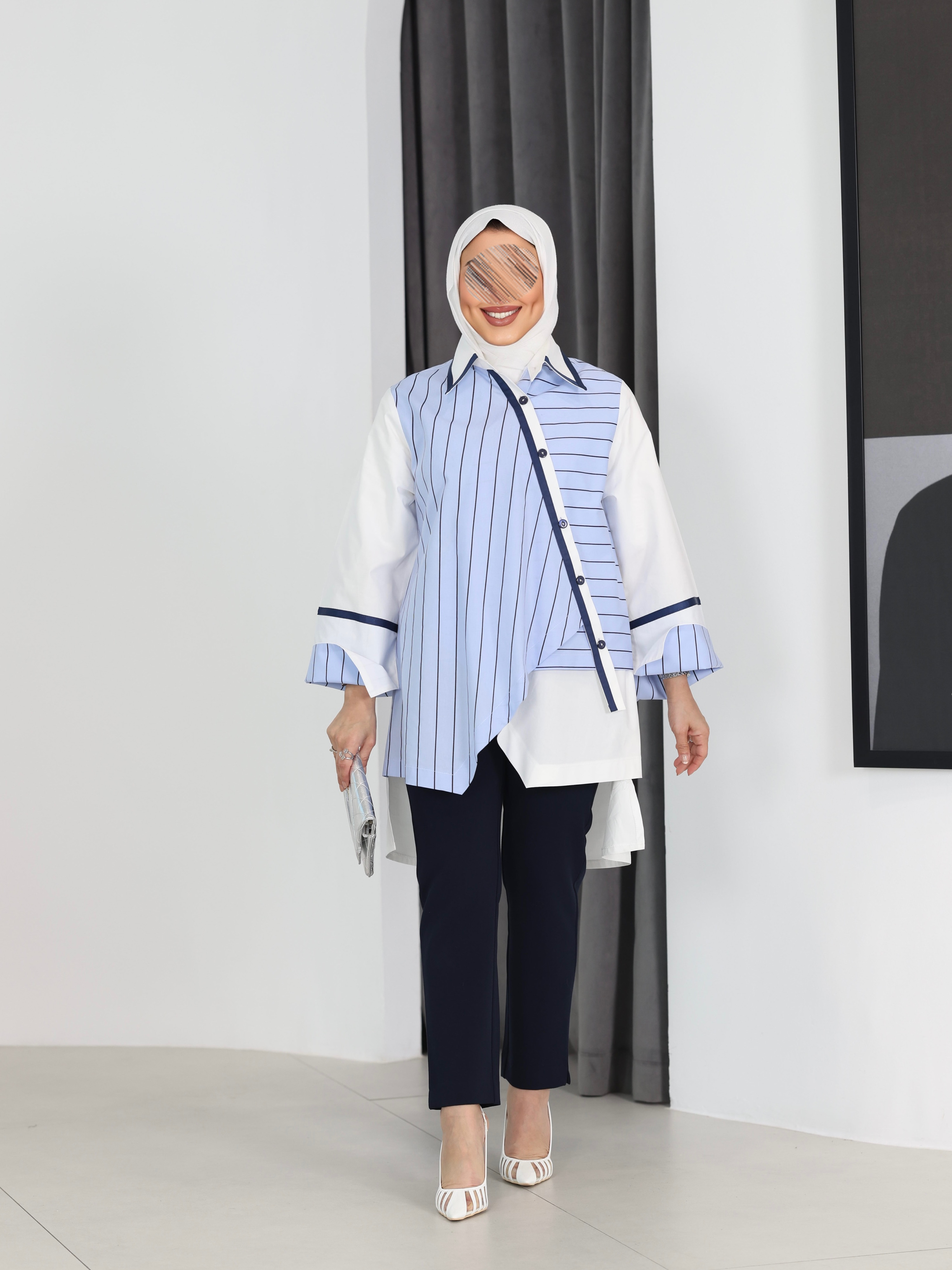 Shirt Model 1097 - Poplin - Blue & White