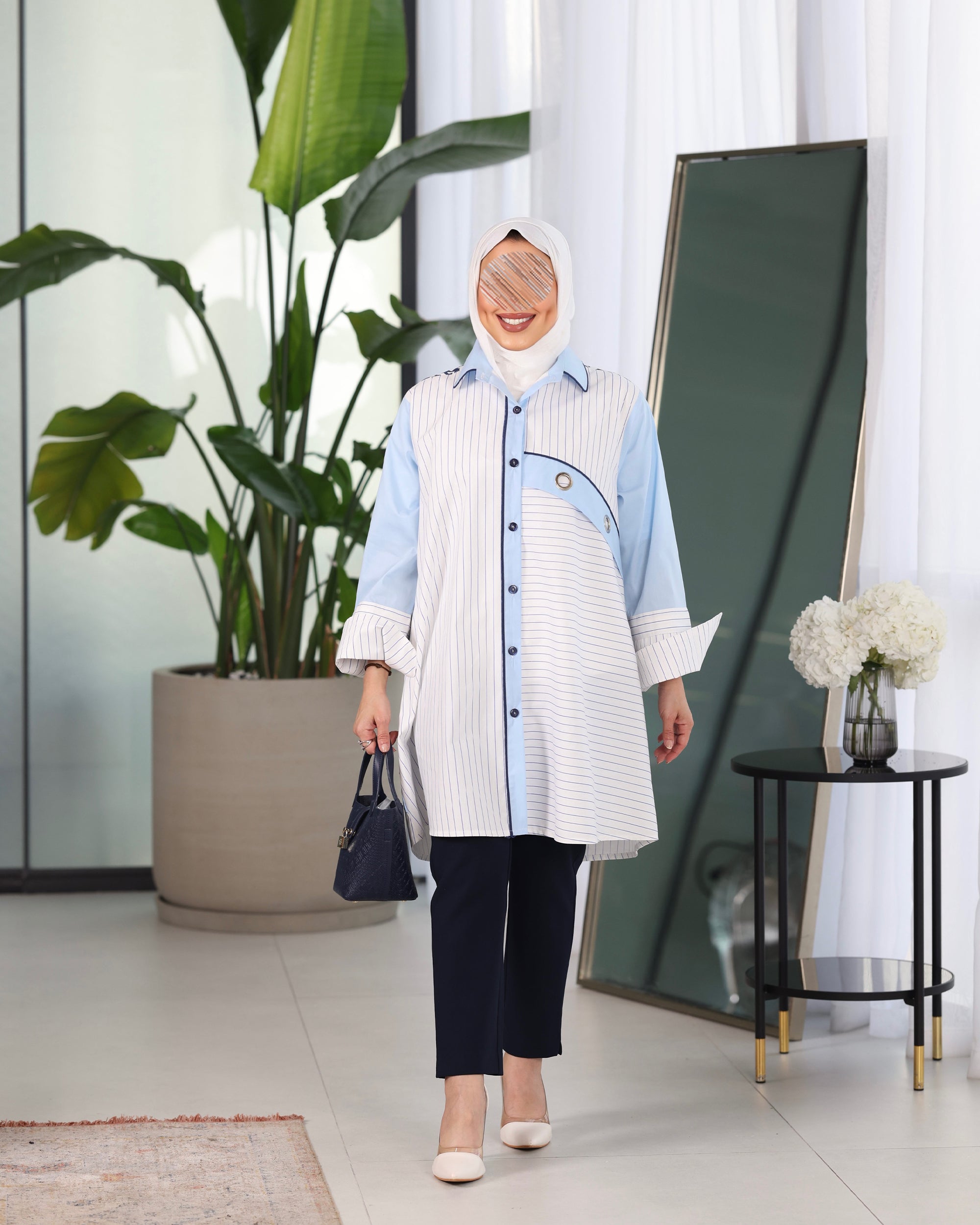 Shirt Model 1098 - Poplin - White & Blue