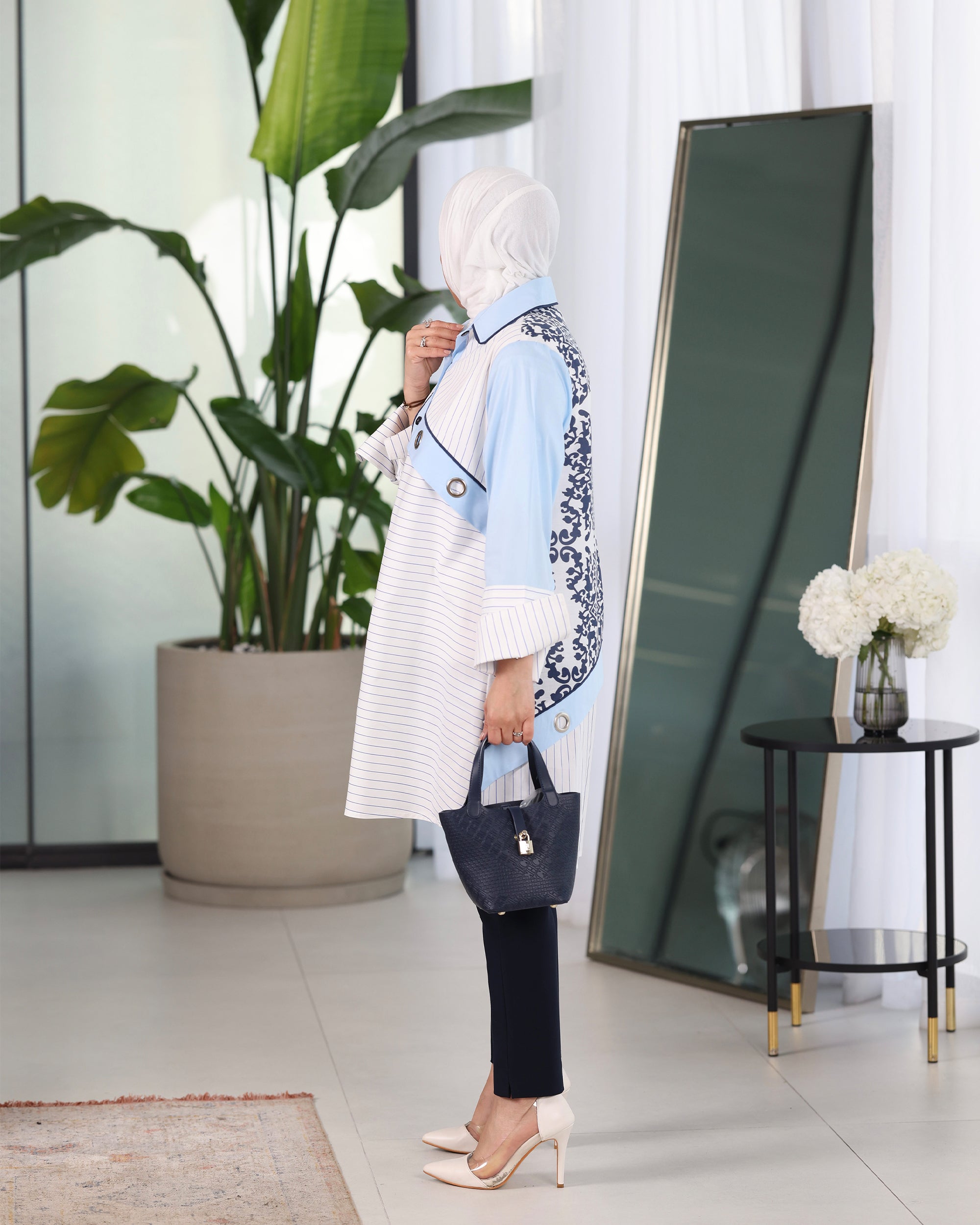 Shirt Model 1098 - Poplin - White & Blue