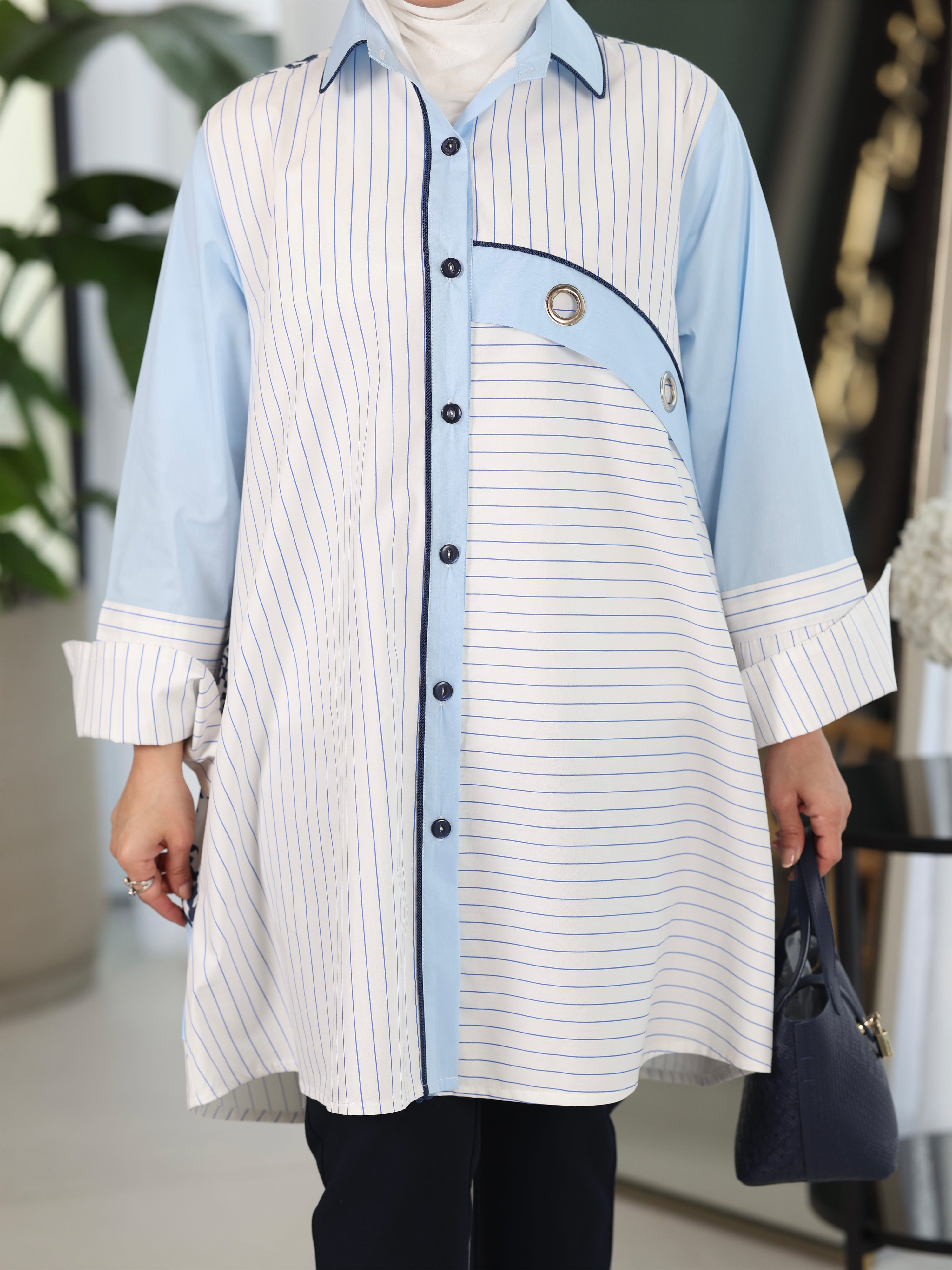 Shirt Model 1098 - Poplin - White & Blue