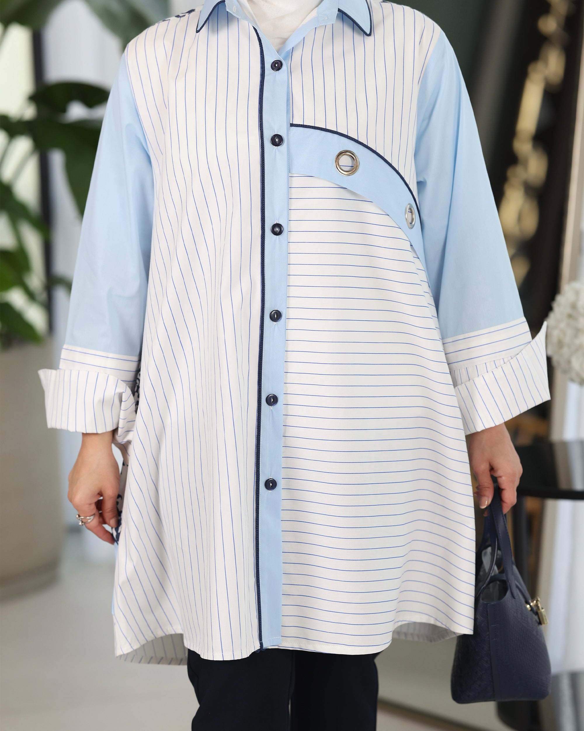Shirt Model 1098 - Poplin - White & Blue