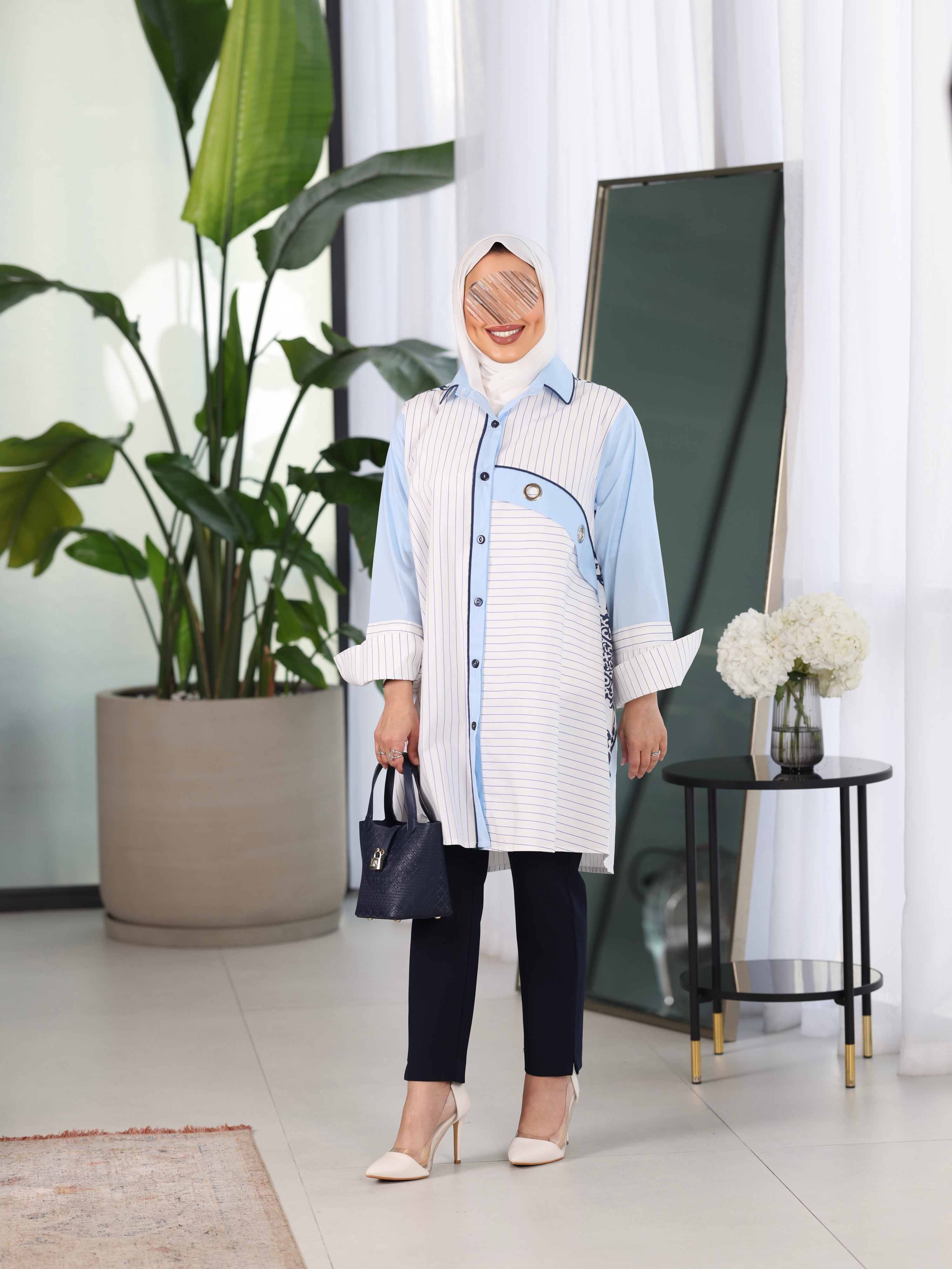 Shirt Model 1098 - Poplin - White & Blue