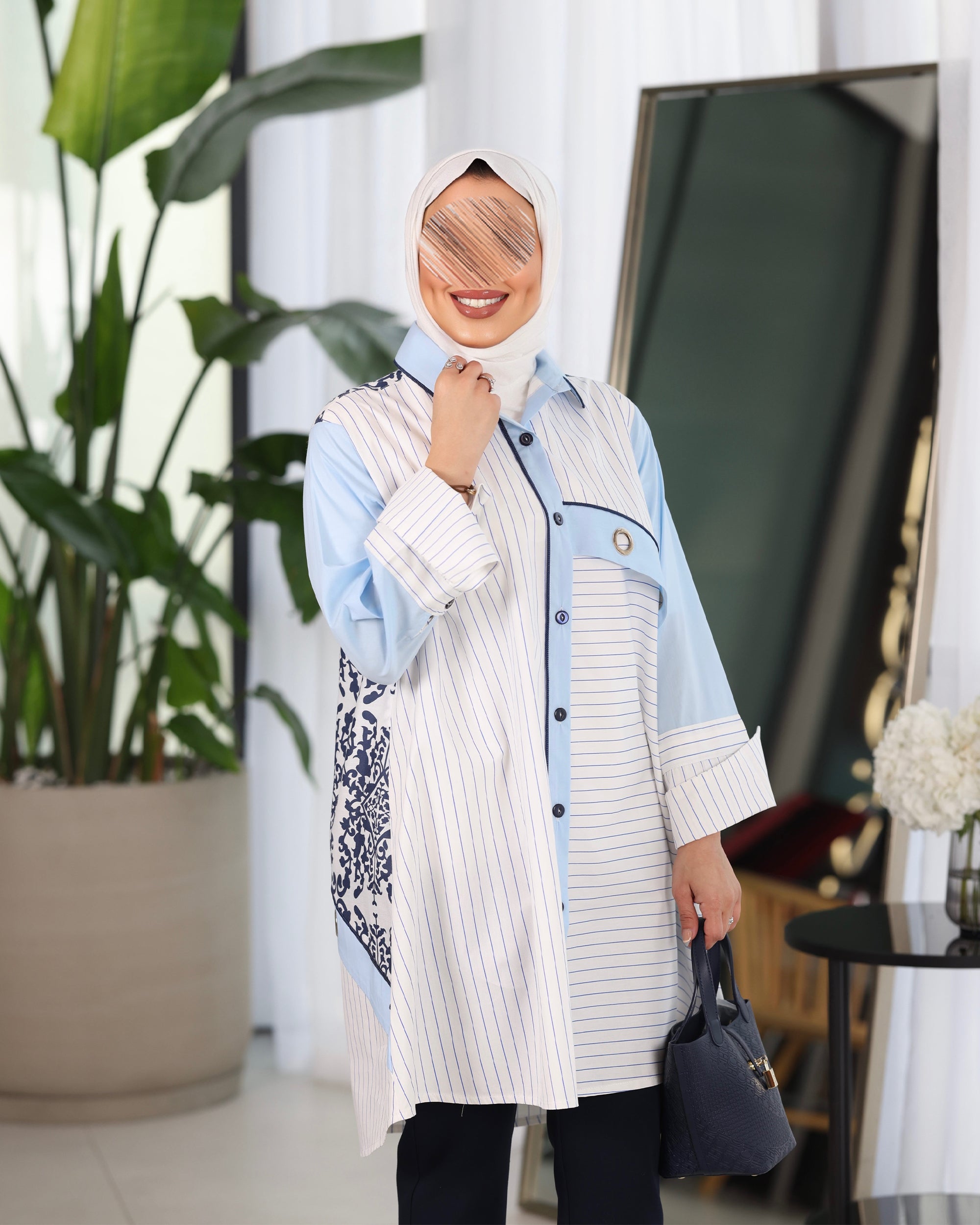 Shirt Model 1098 - Poplin - White & Blue