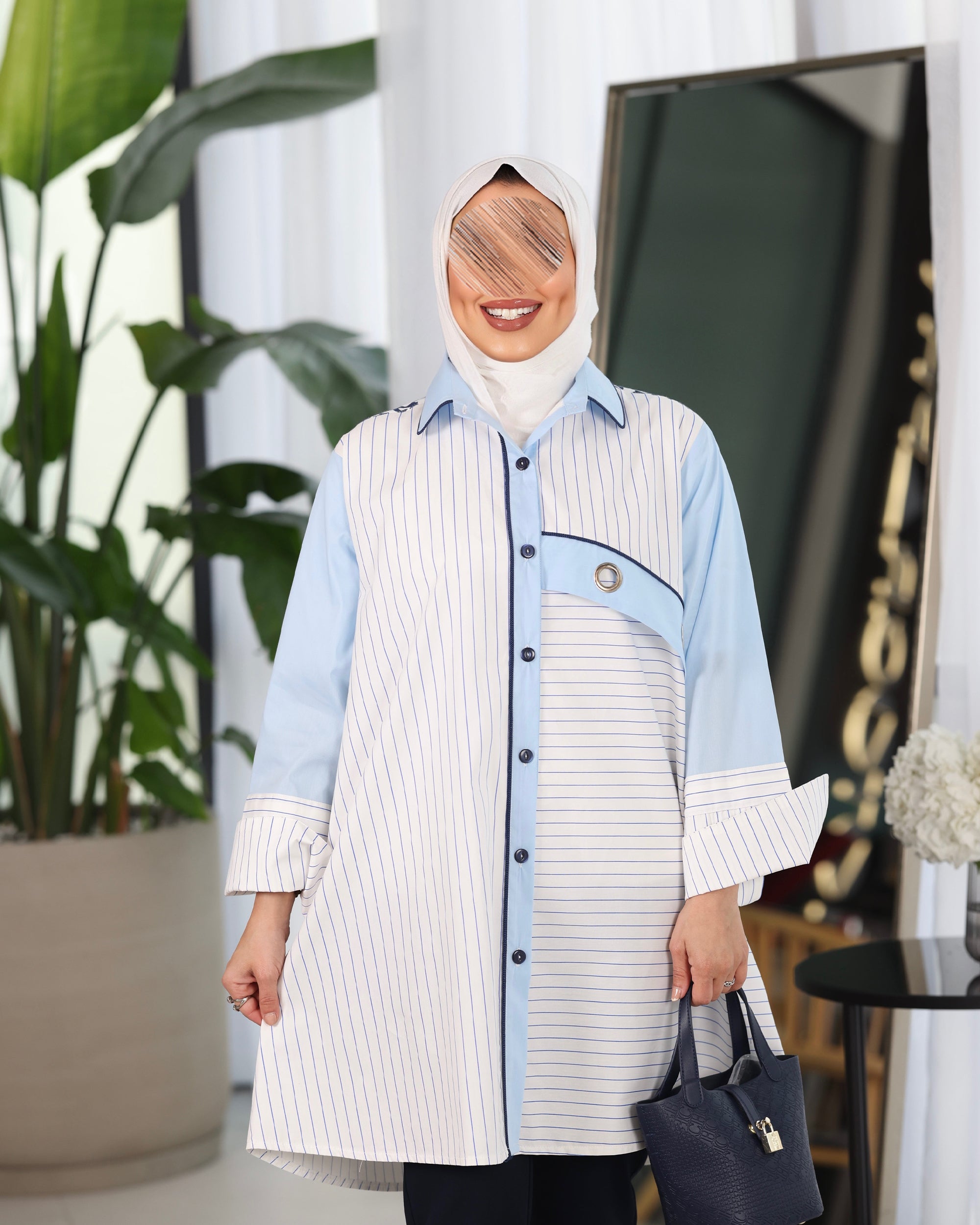 Shirt Model 1098 - Poplin - White & Blue