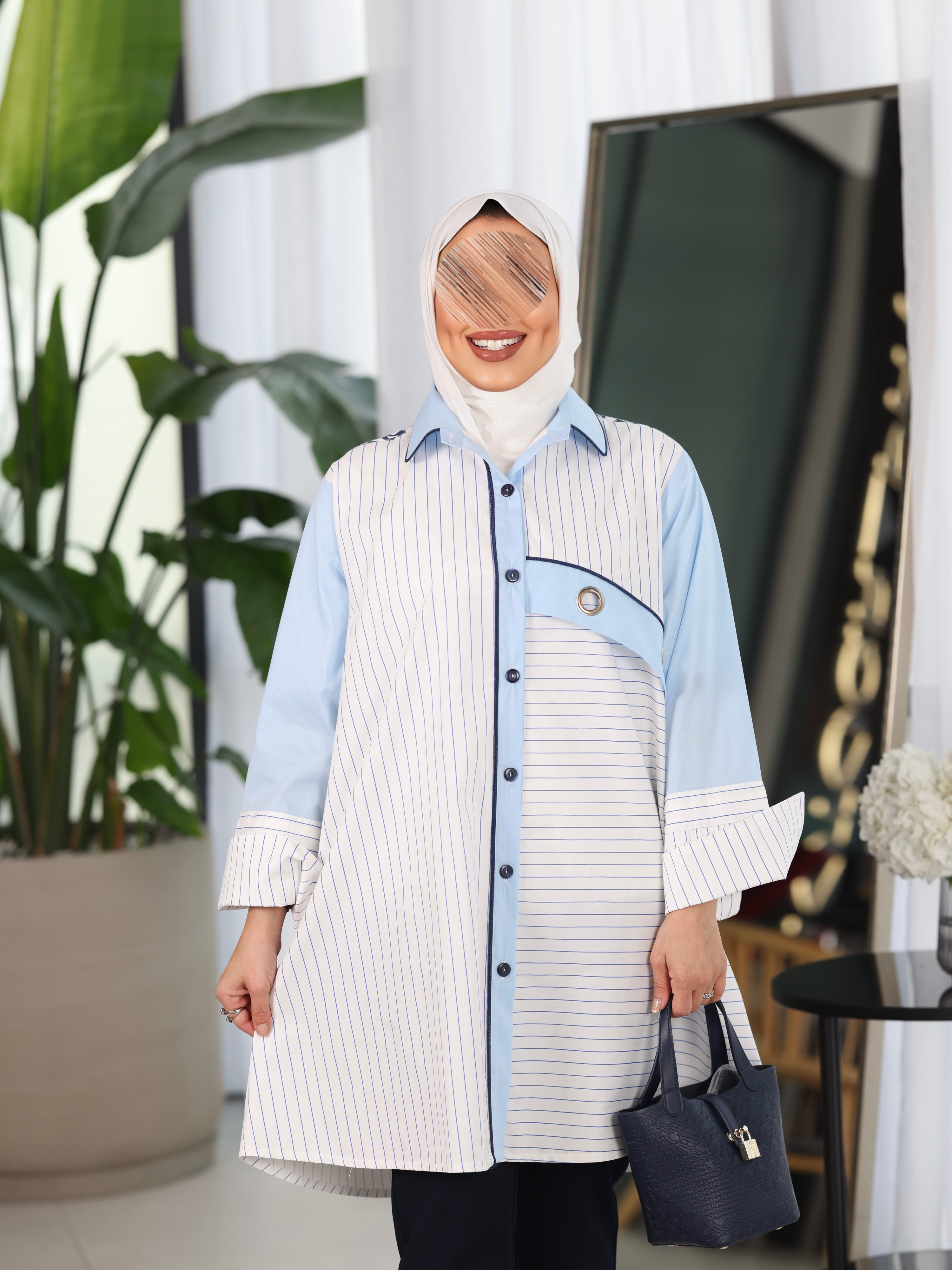 Shirt Model 1098 - Poplin - White & Blue