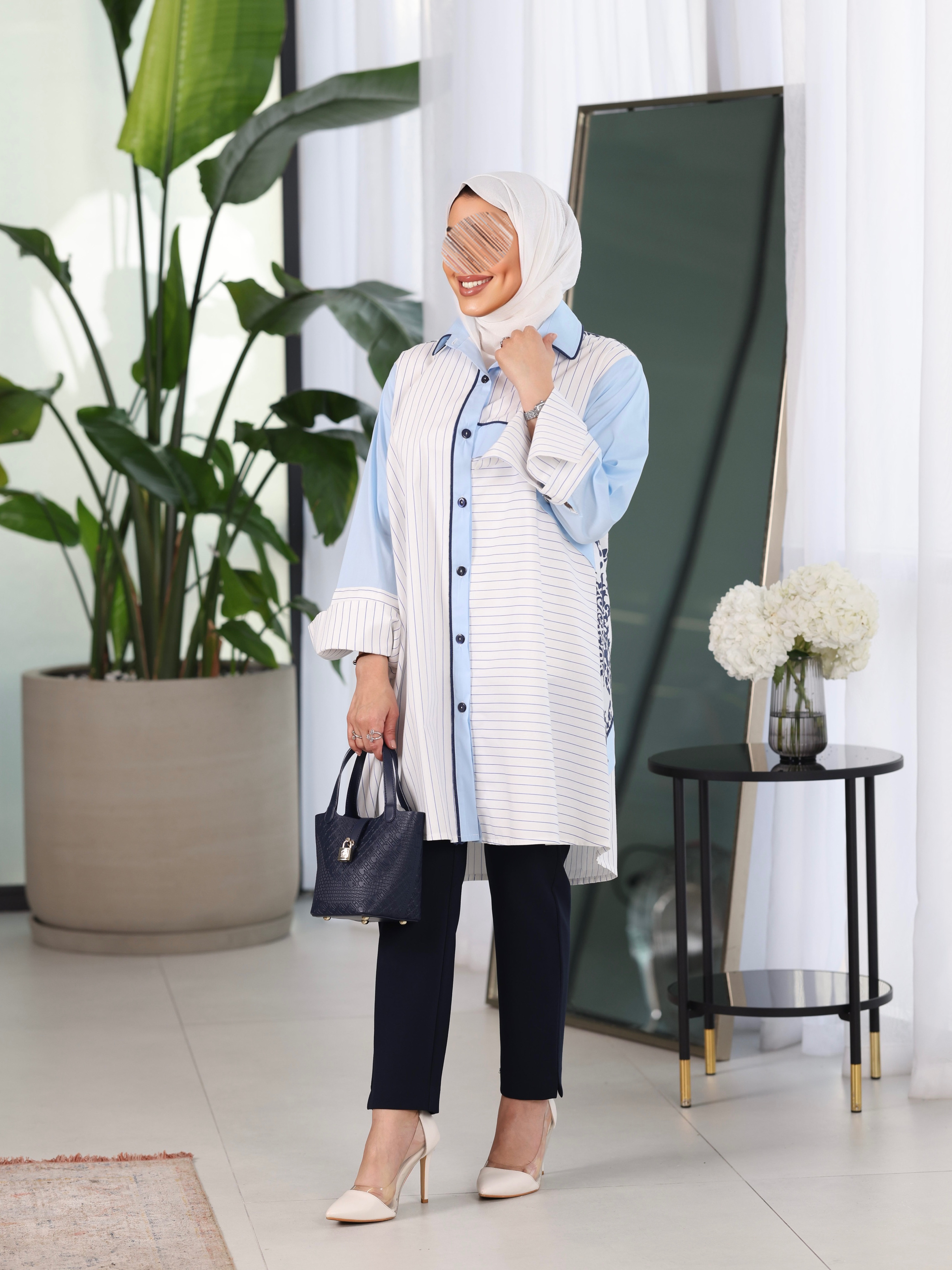 Shirt Model 1098 - Poplin - White & Blue