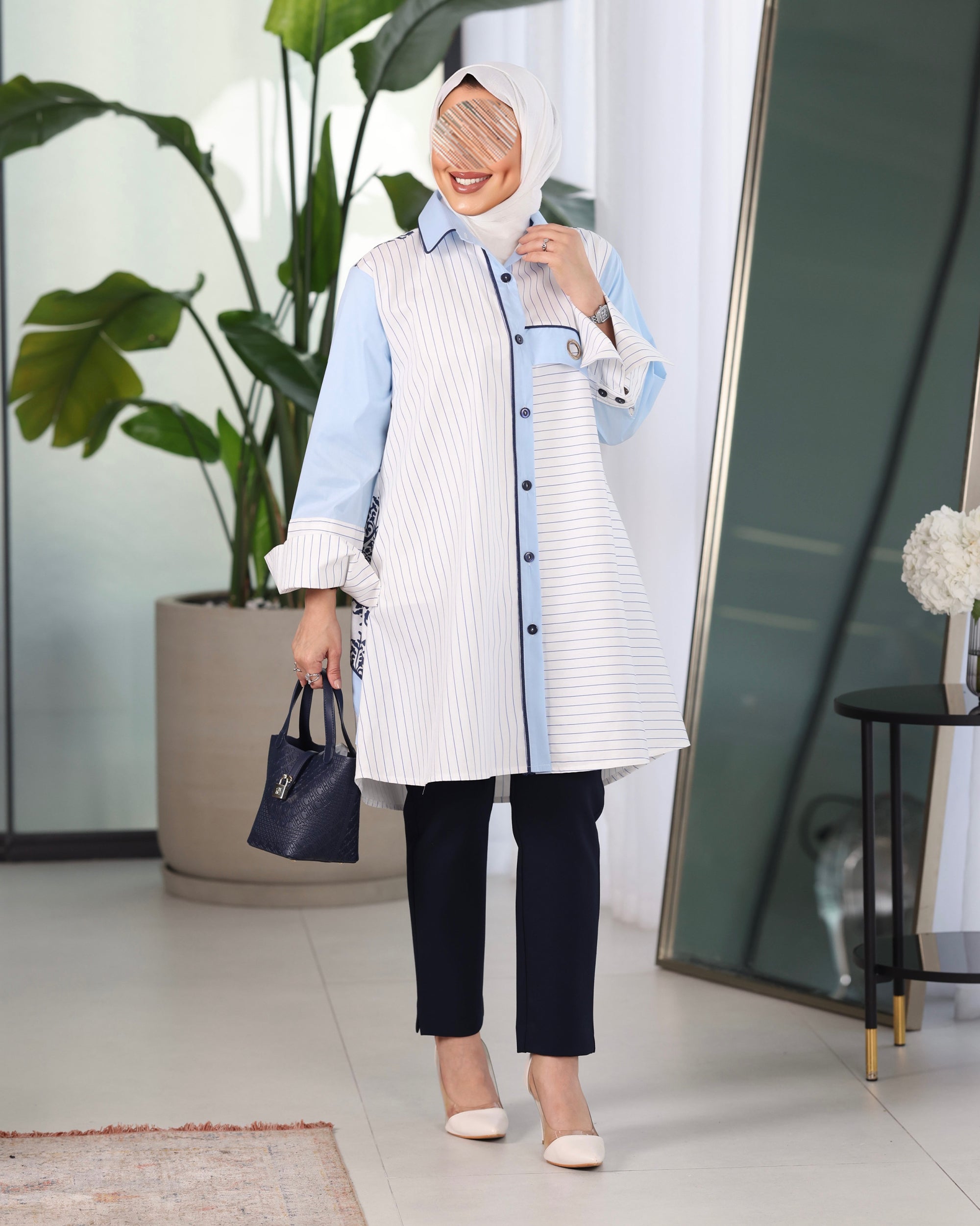 Shirt Model 1098 - Poplin - White & Blue