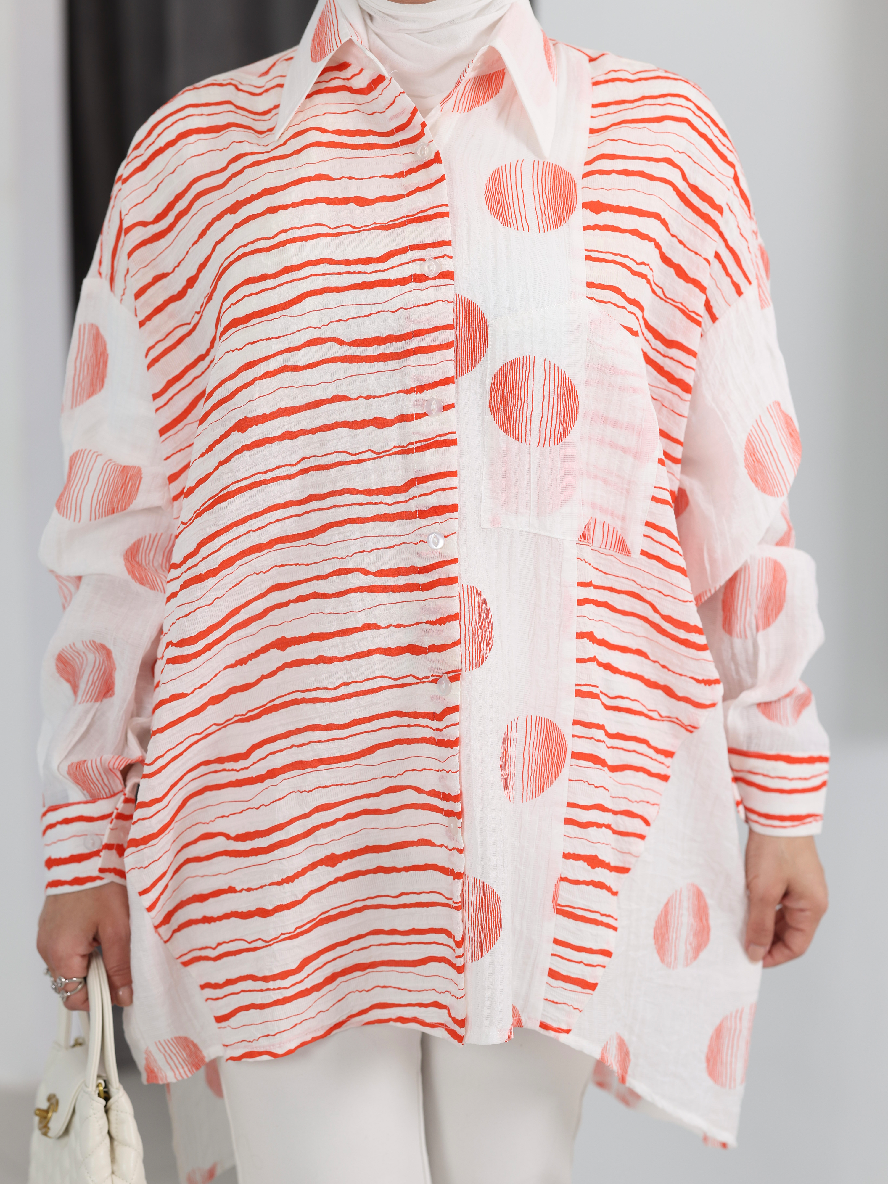 Shirt Model 1100 - Linen Crush - Pink & White