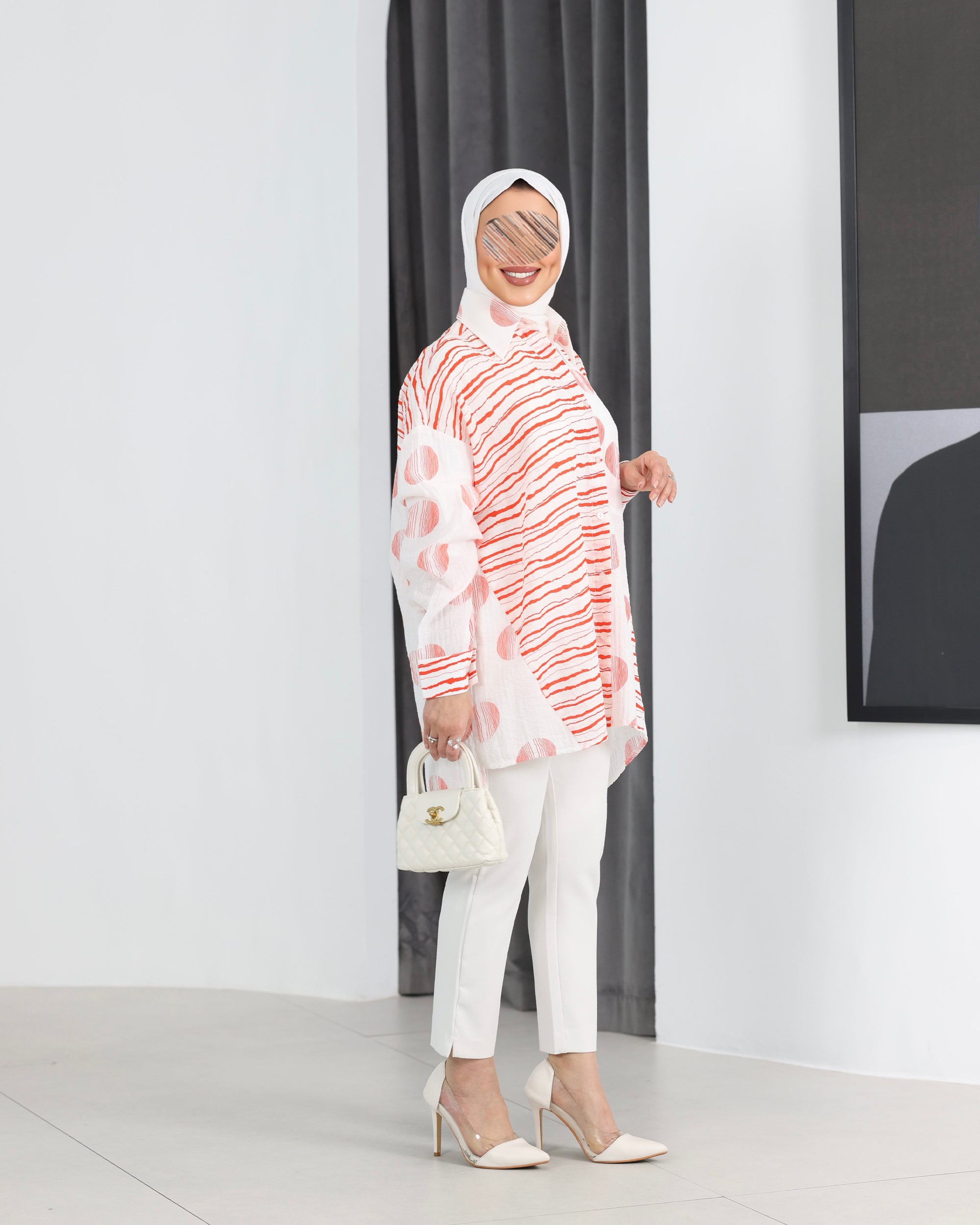 Shirt Model 1100 - Linen Crush - Pink & White