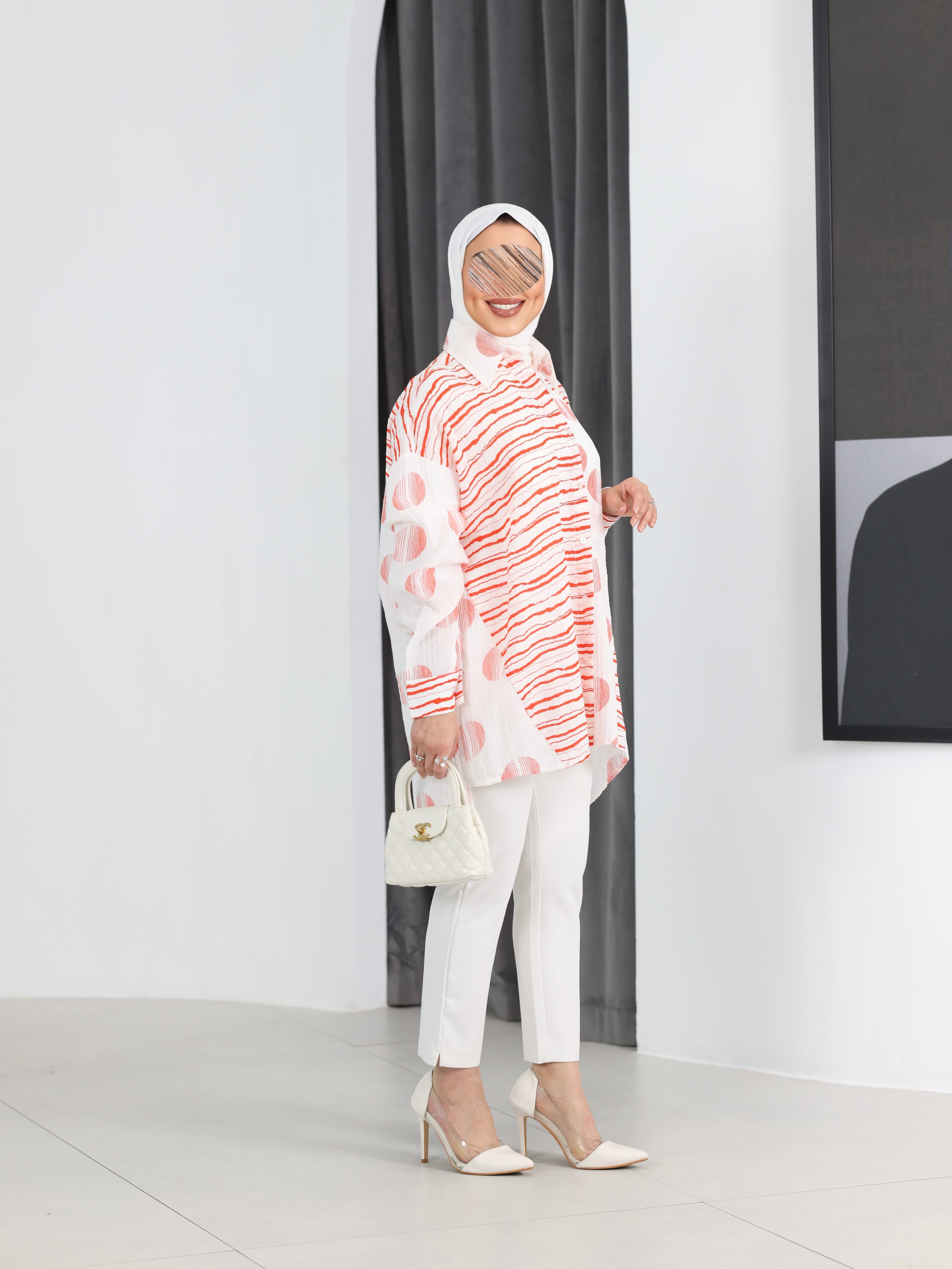 Shirt Model 1100 - Linen Crush - Pink & White