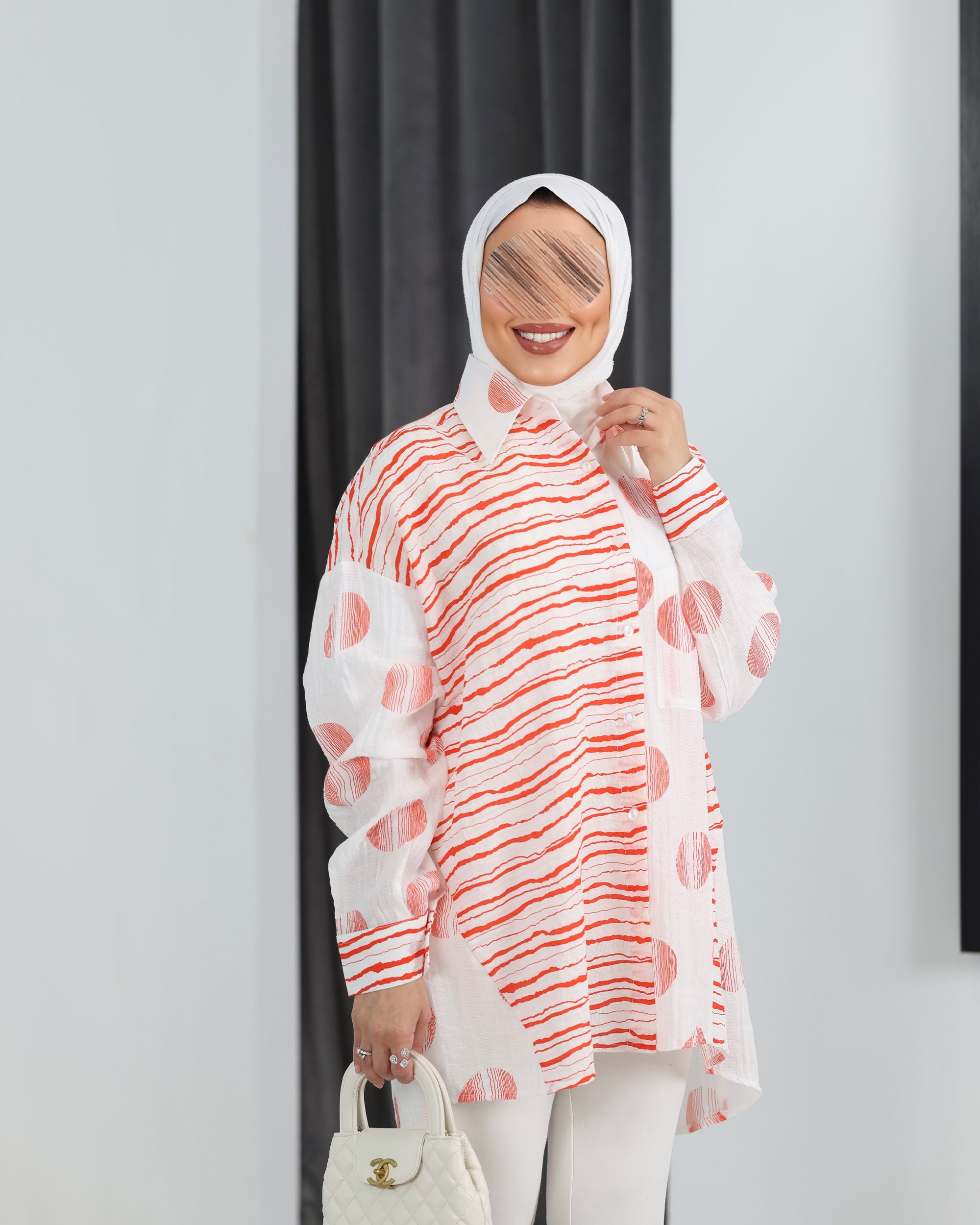 Shirt Model 1100 - Linen Crush - Pink & White