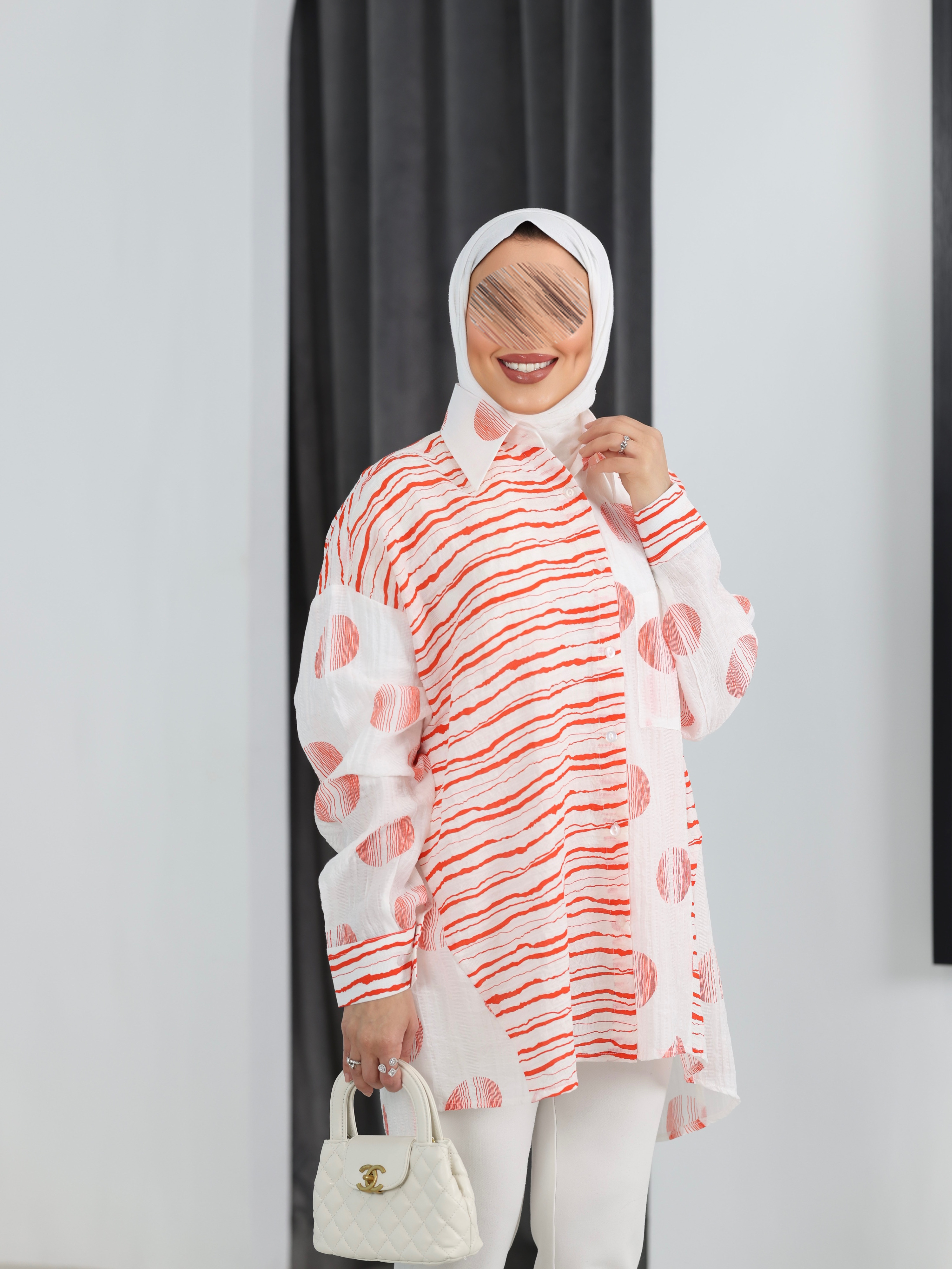 Shirt Model 1100 - Linen Crush - Pink & White