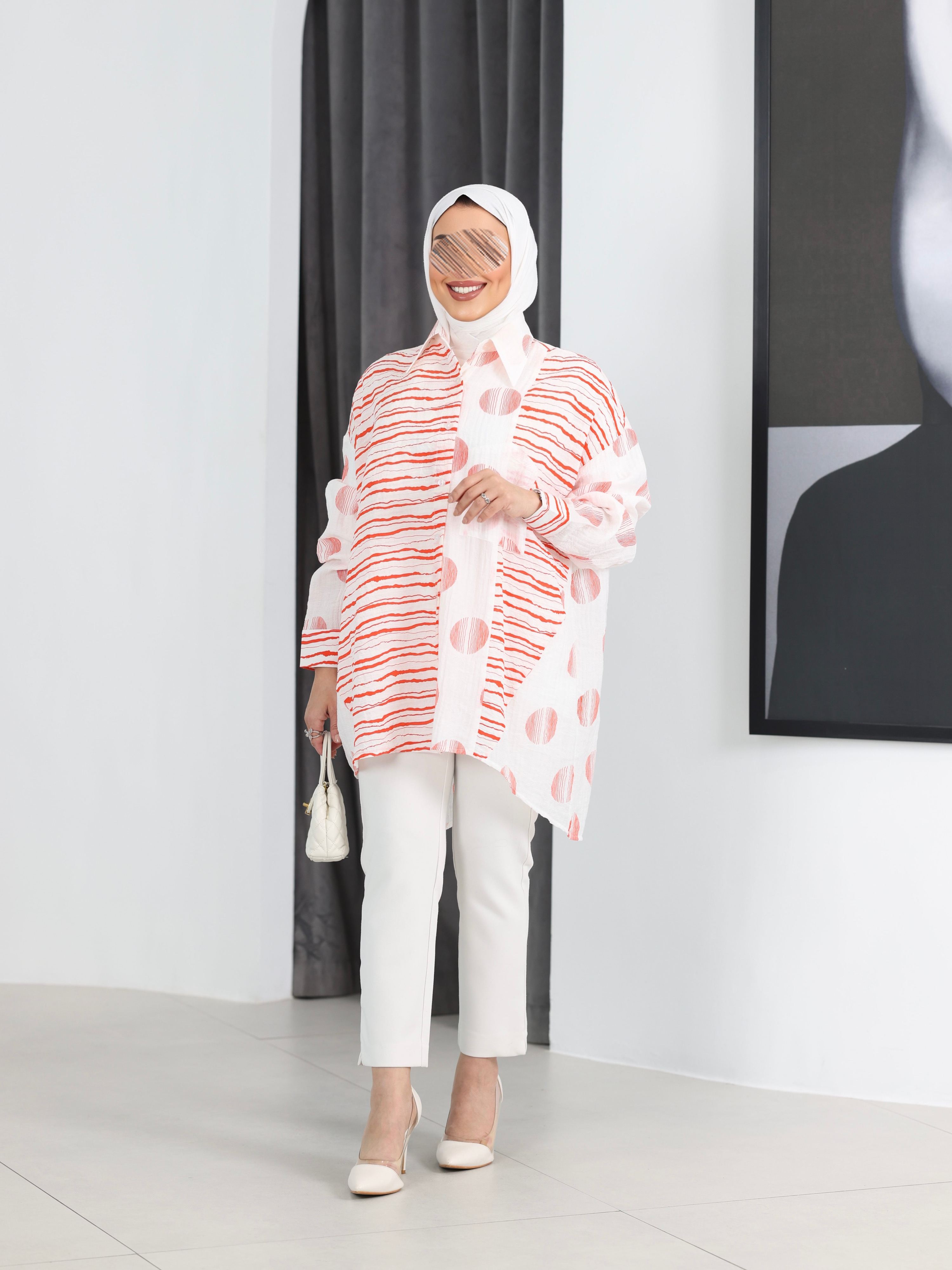 Shirt Model 1100 - Linen Crush - Pink & White