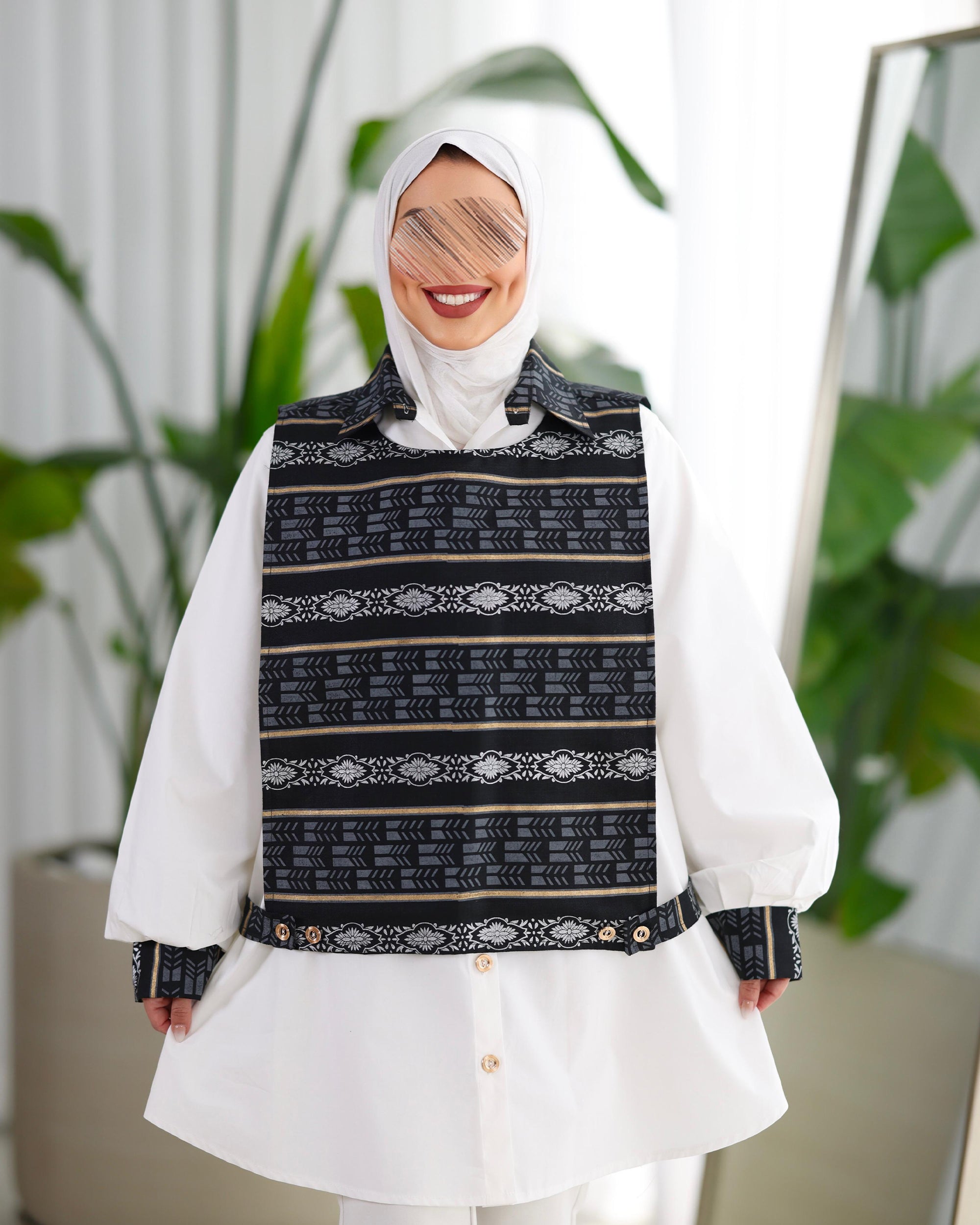 Shirt & Vest Model 1103 - Poplin & Linen - White & Black