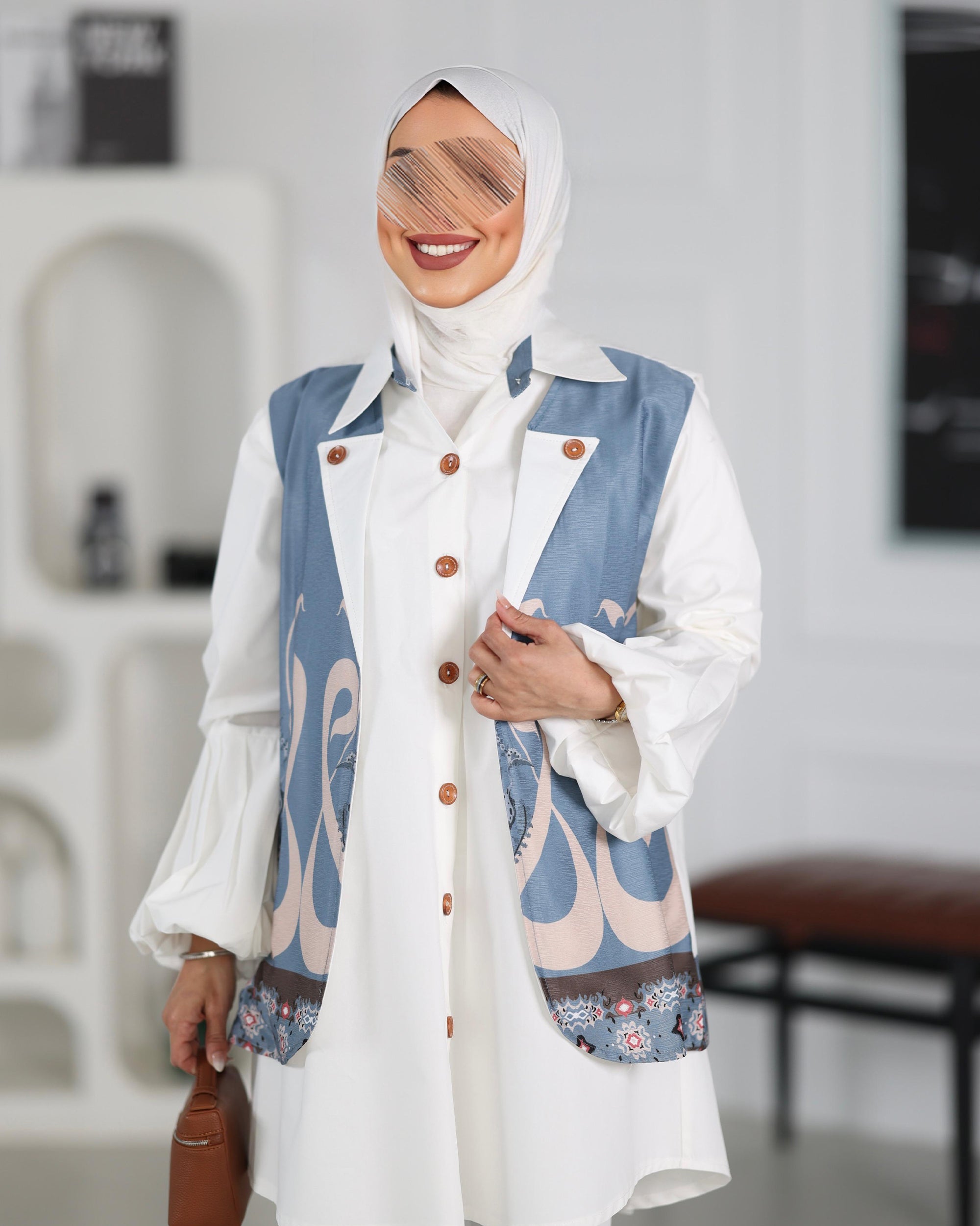 Shirt Model 1104 - Poplin & Turkish Cotton - White & Blue
