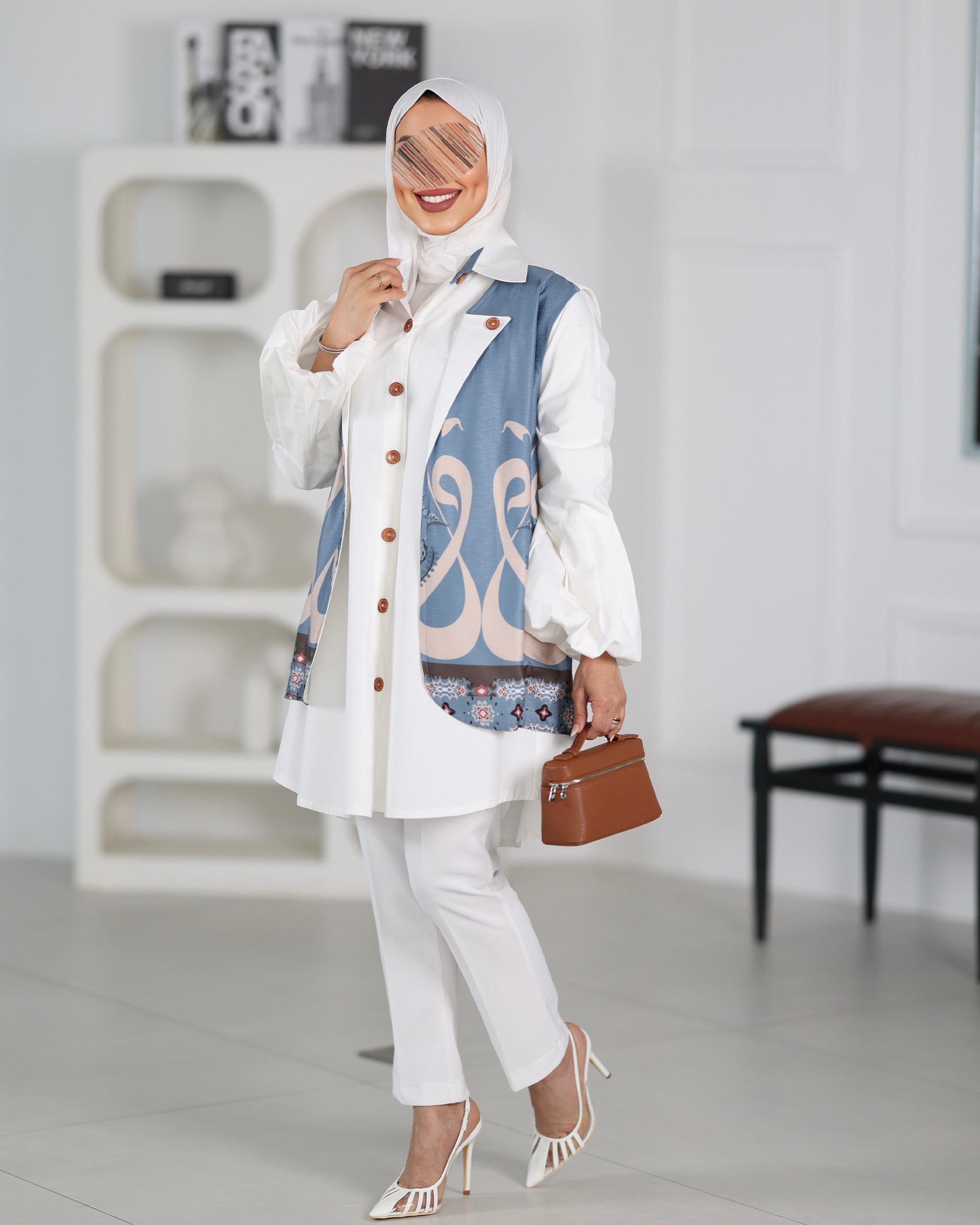 Shirt Model 1104 - Poplin & Turkish Cotton - White & Blue