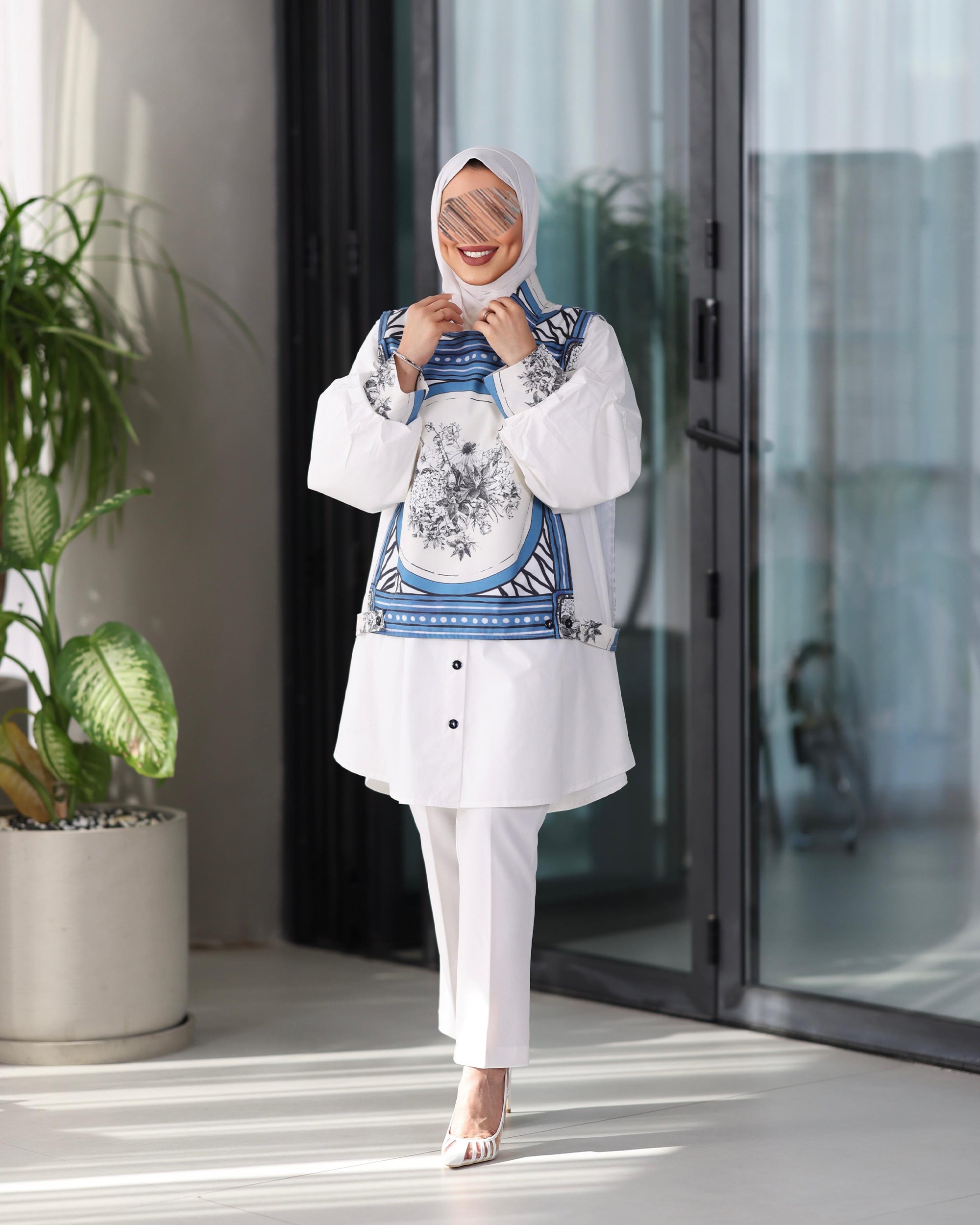 Shirt Model 1105 - Poplin - White & Blue