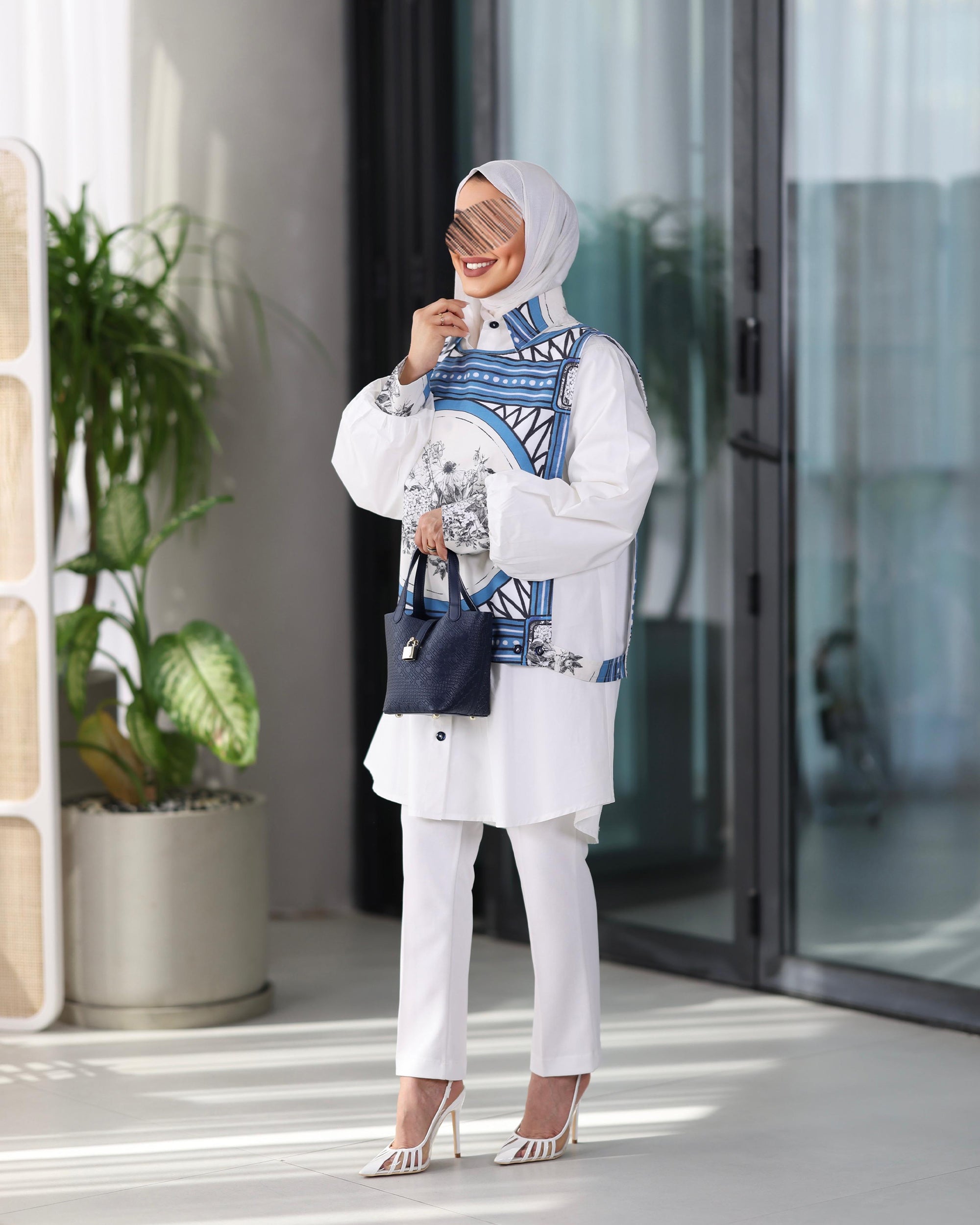 Shirt Model 1105 - Poplin - White & Blue