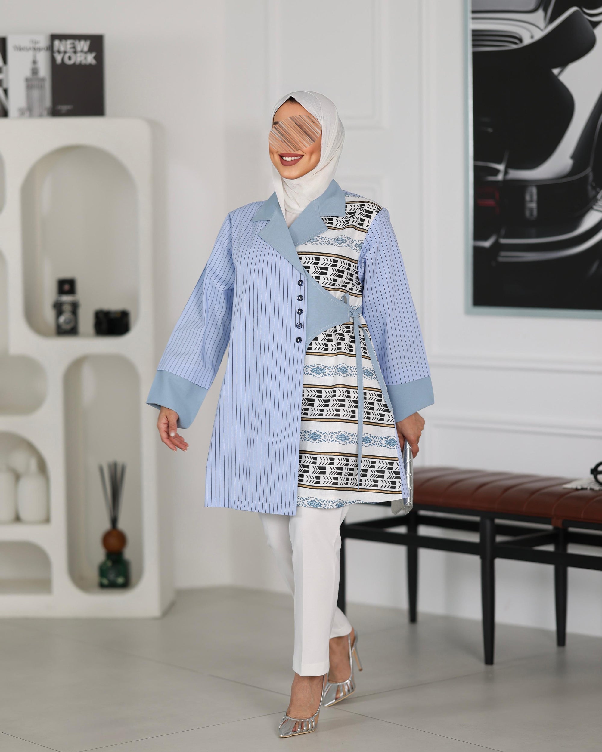 Shirt Model 1108 - Poplin & Linen - Light Blue