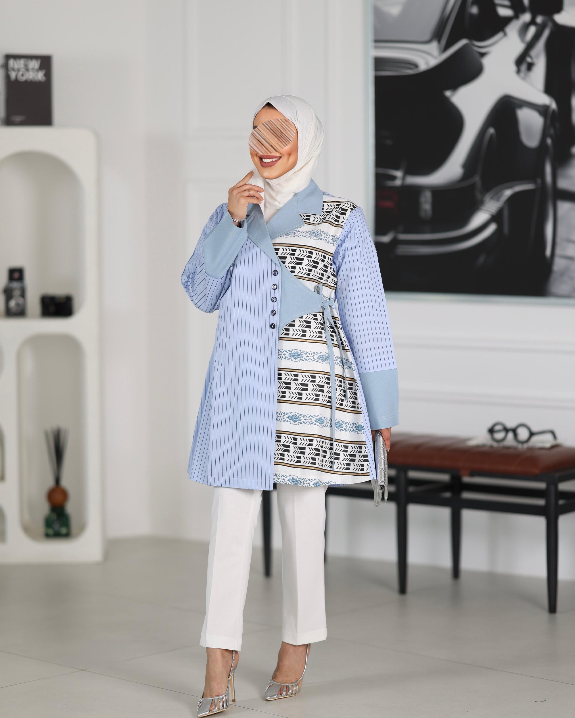 Shirt Model 1108 - Poplin & Linen - Light Blue