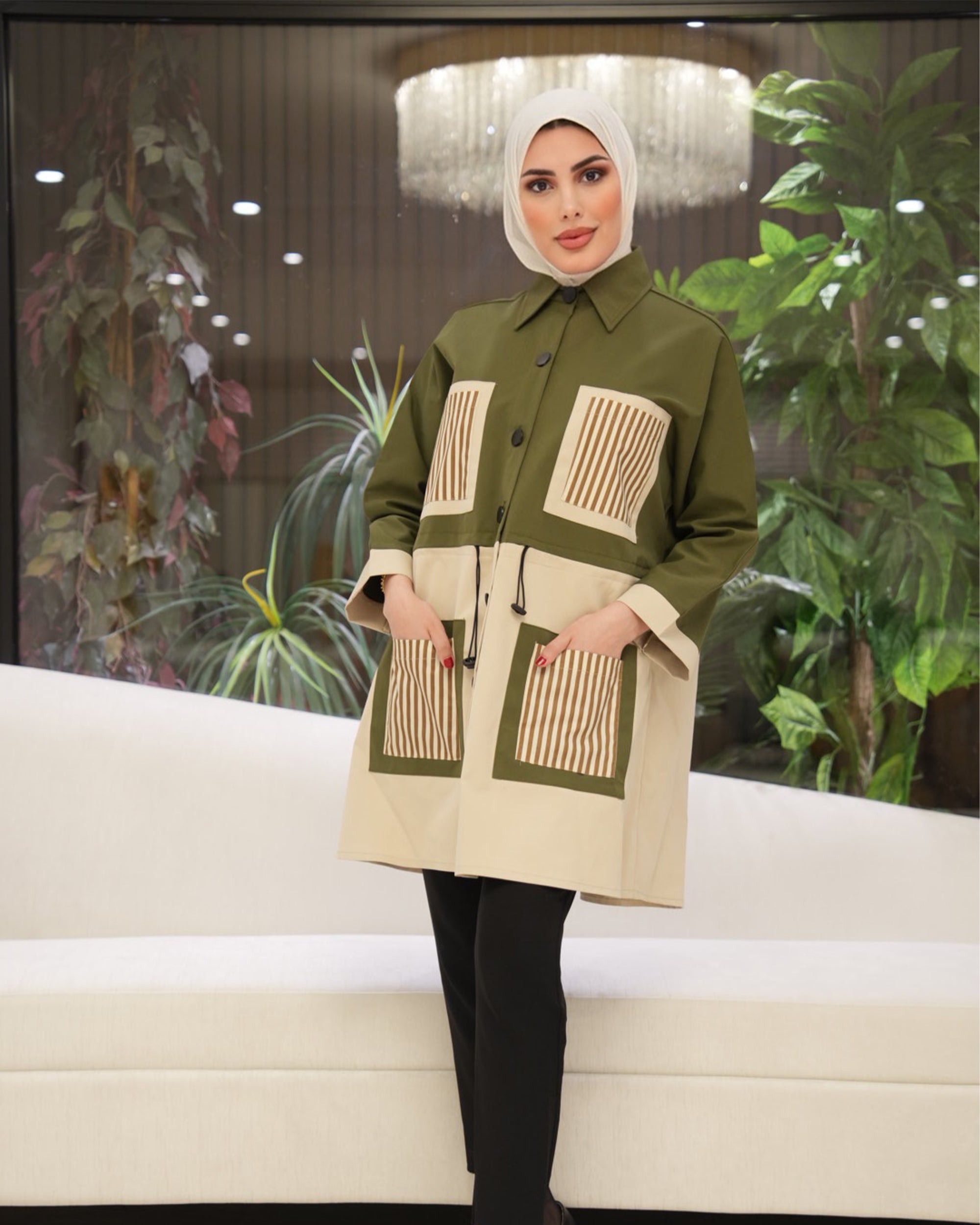 Shirt Model 1110 - Parachute - Olive & Cream Beige