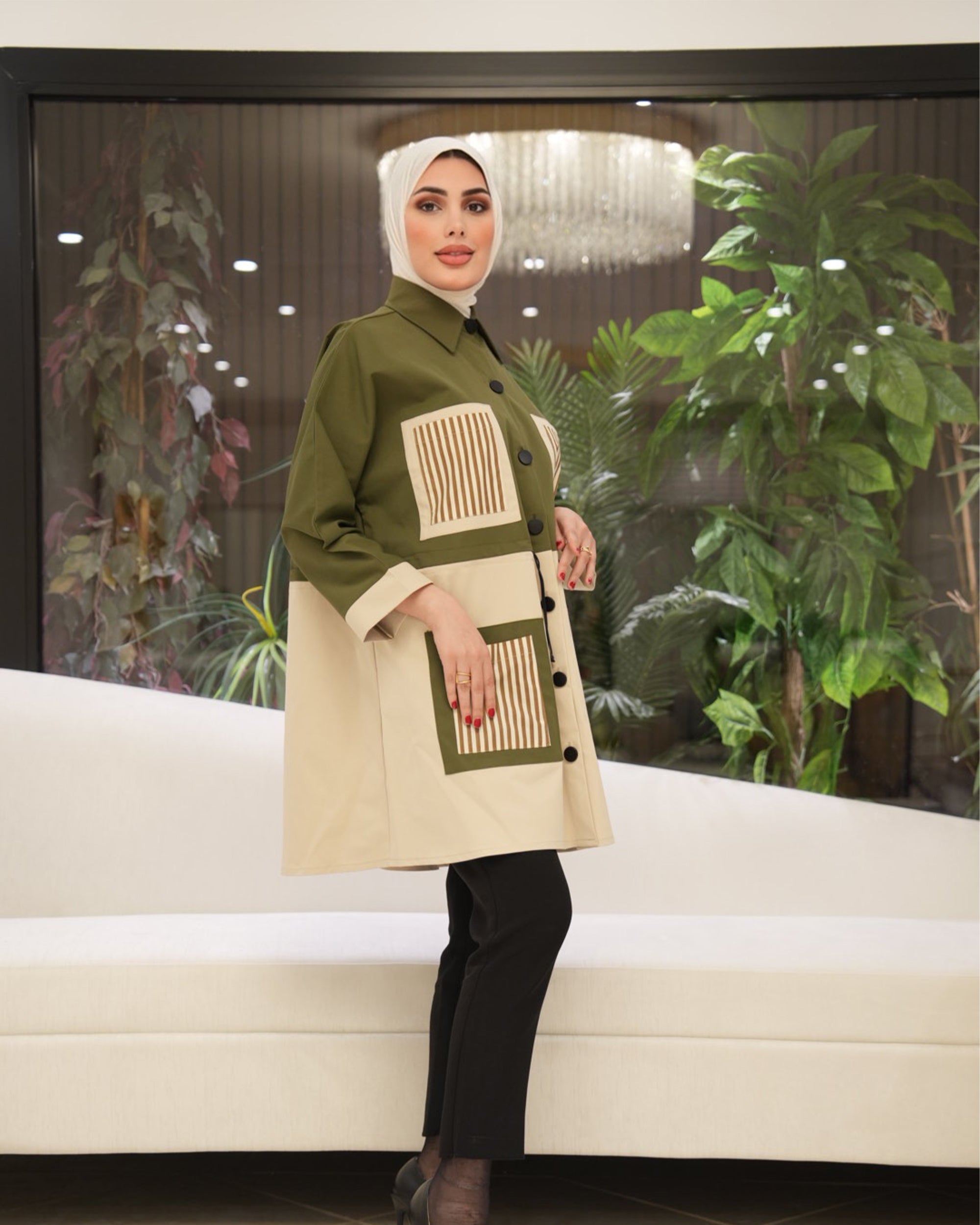 Shirt Model 1110 - Parachute - Olive & Cream Beige