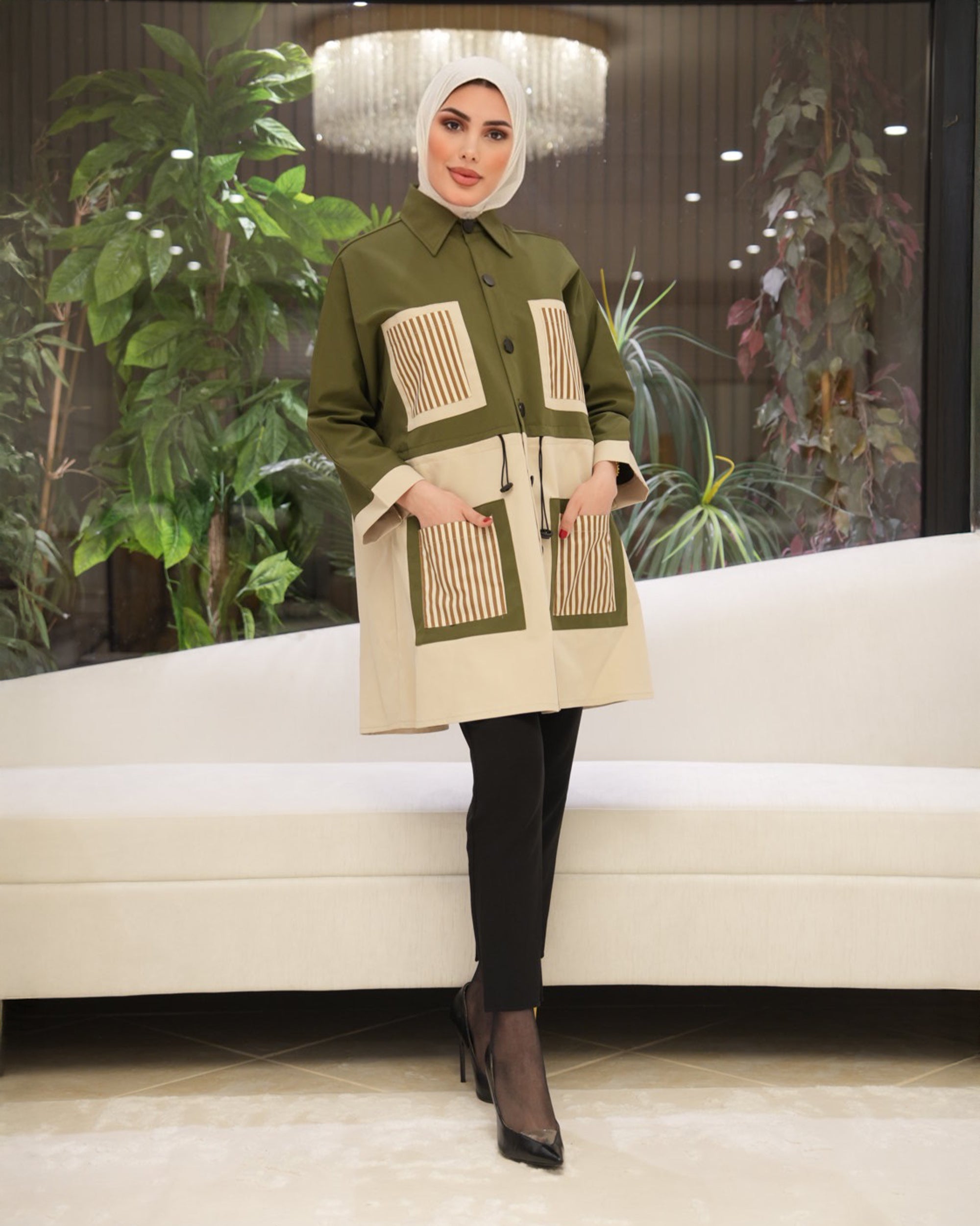 Shirt Model 1110 - Parachute - Olive & Cream Beige