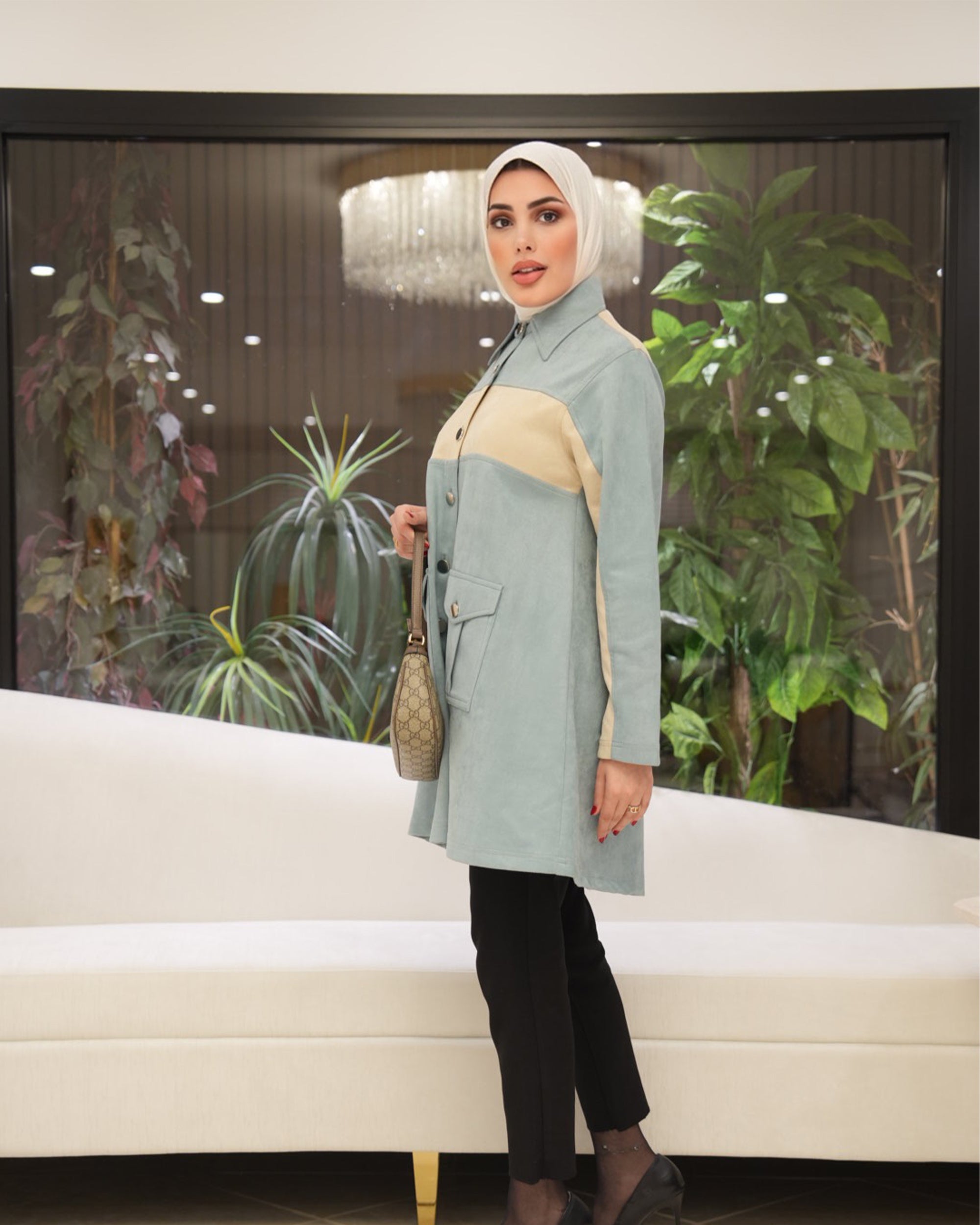 Shirt Model 1112 - Chamois - Light Blue & Cream Beige