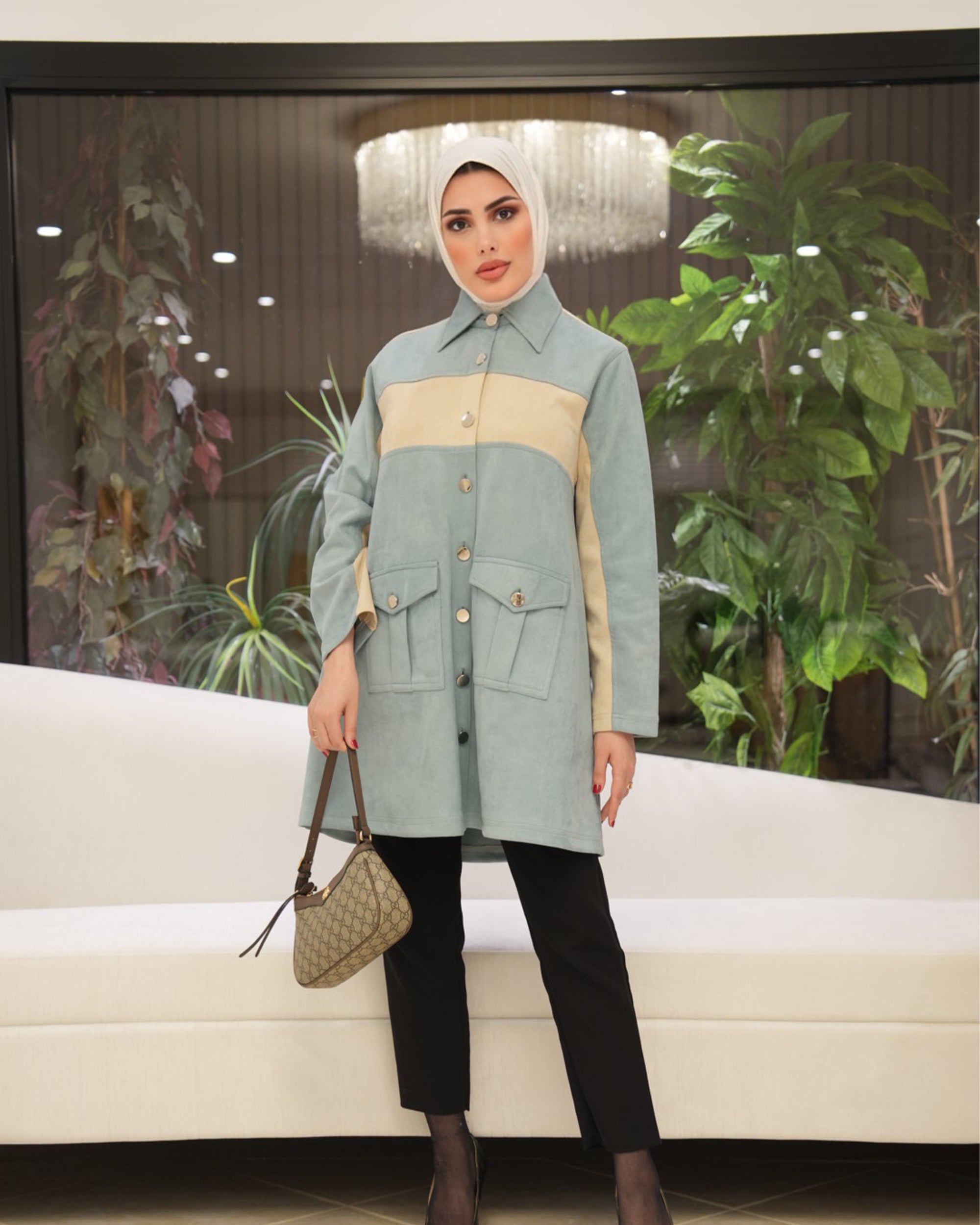 Shirt Model 1112 - Chamois - Light Blue & Cream Beige