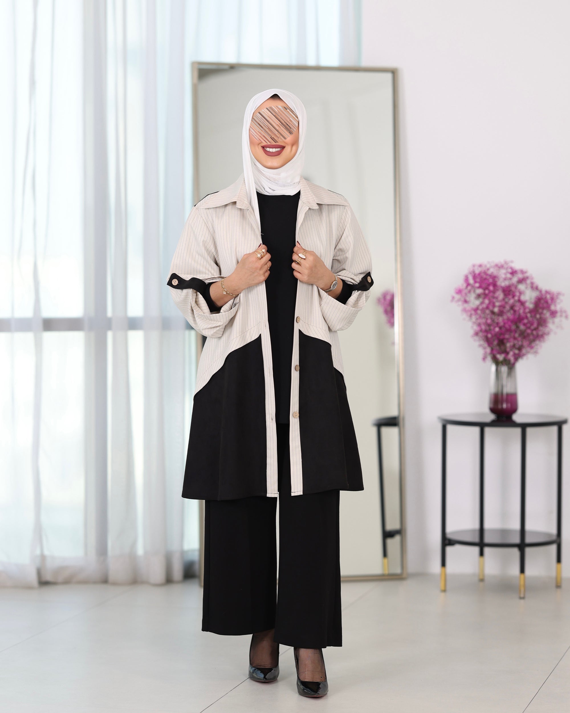 Shirt Model 1115 - Chamois - Cream Beige & Black