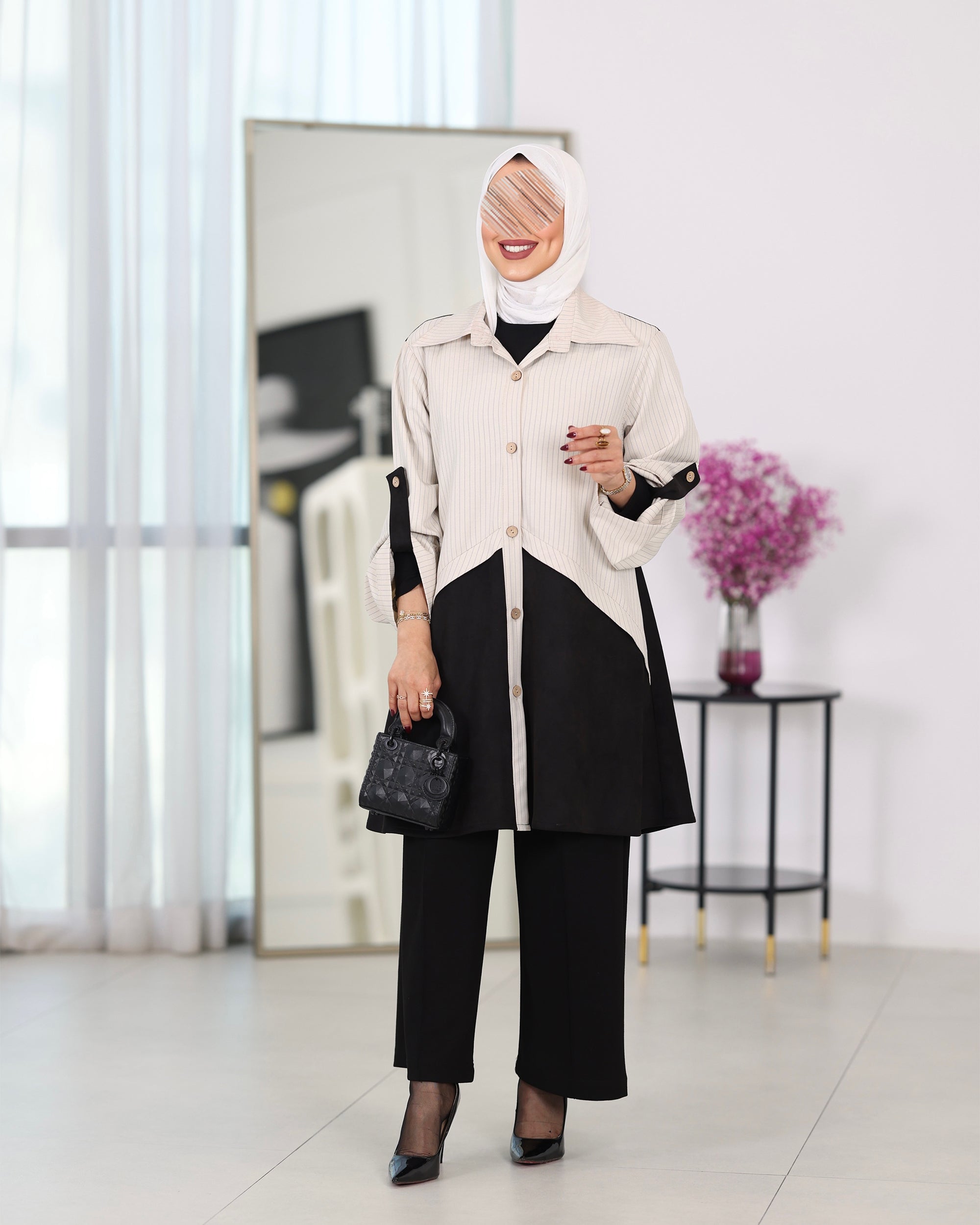 Shirt Model 1115 - Chamois - Cream Beige & Black