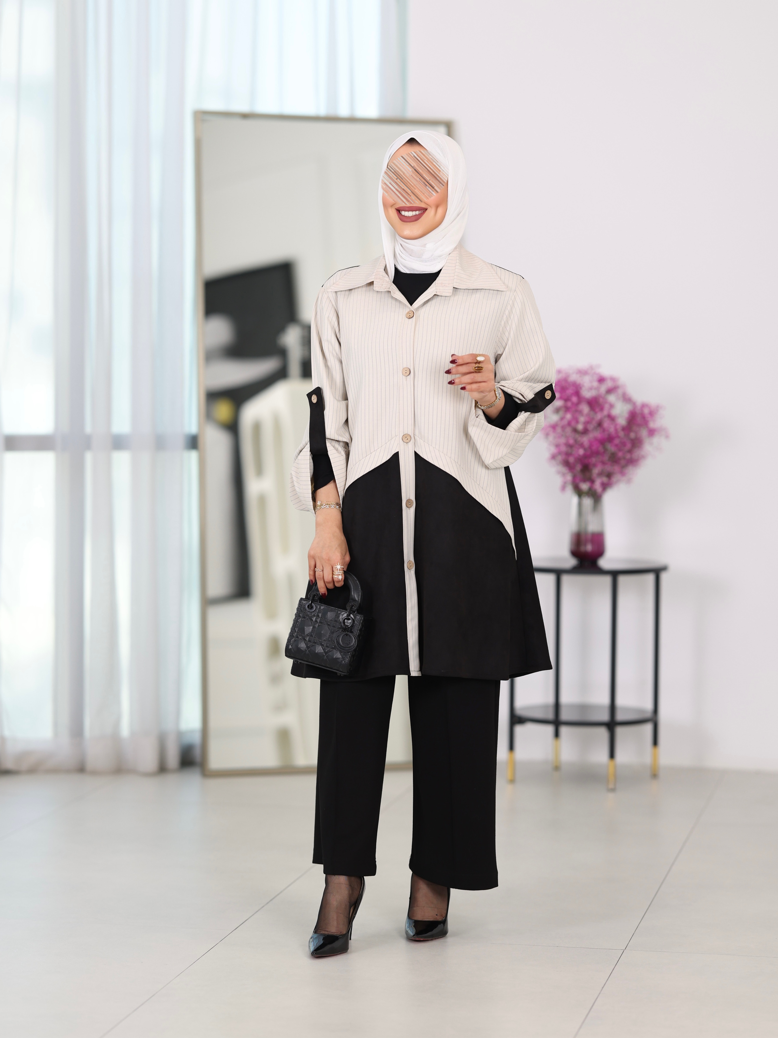 Shirt Model 1115 - Chamois - Cream Beige & Black