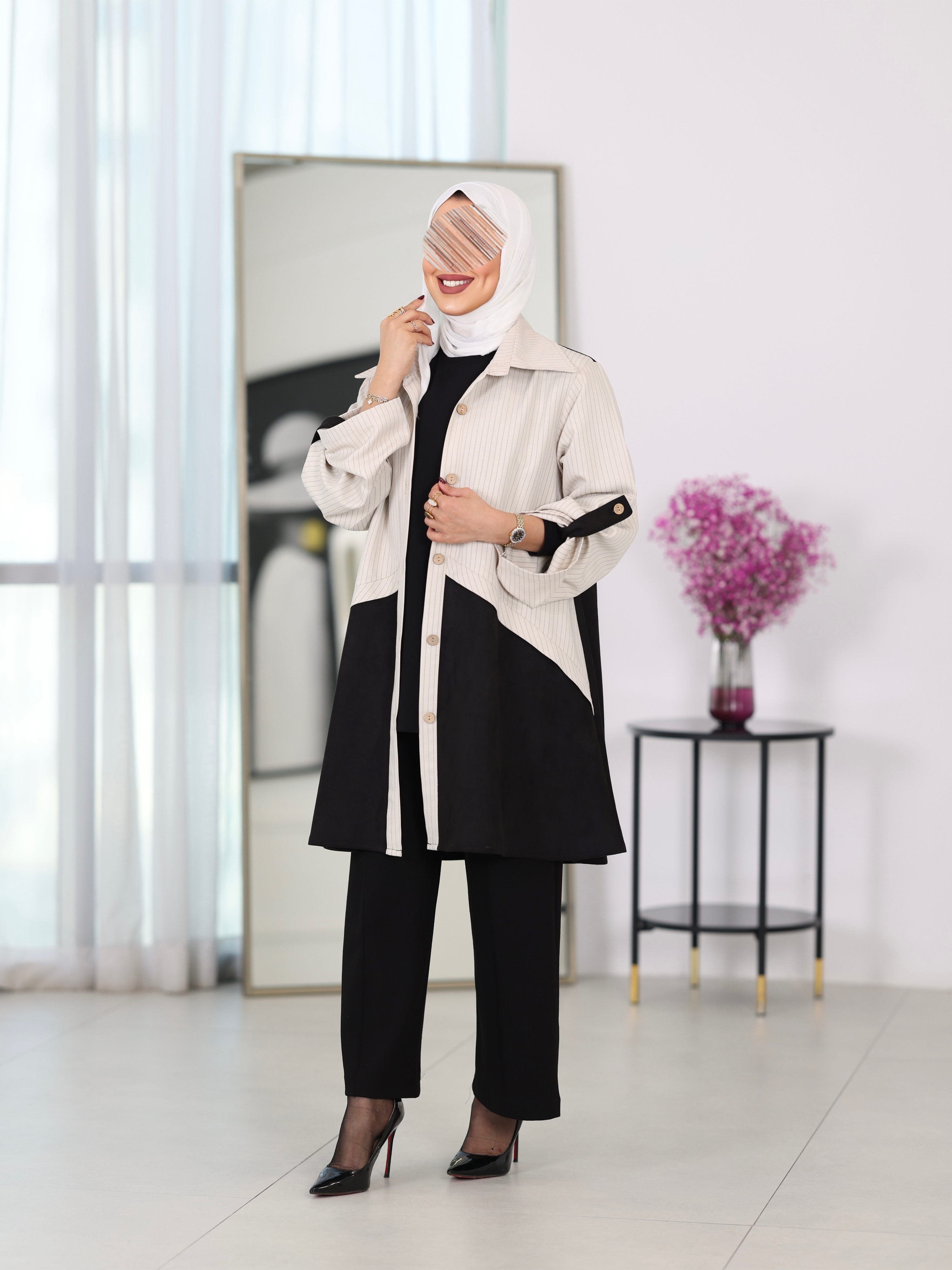 Shirt Model 1115 - Chamois - Cream Beige & Black