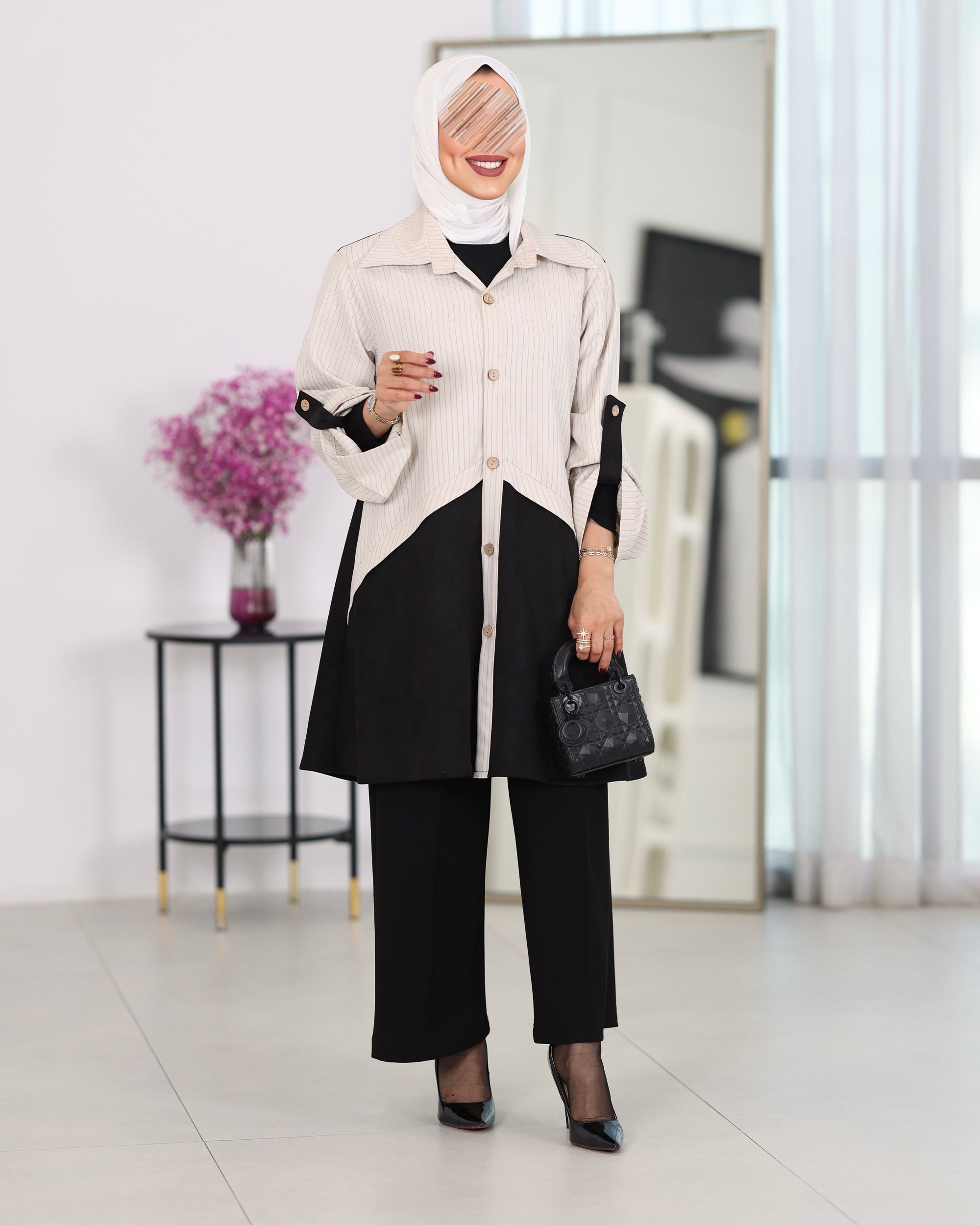 Shirt Model 1115 - Chamois - Cream Beige & Black