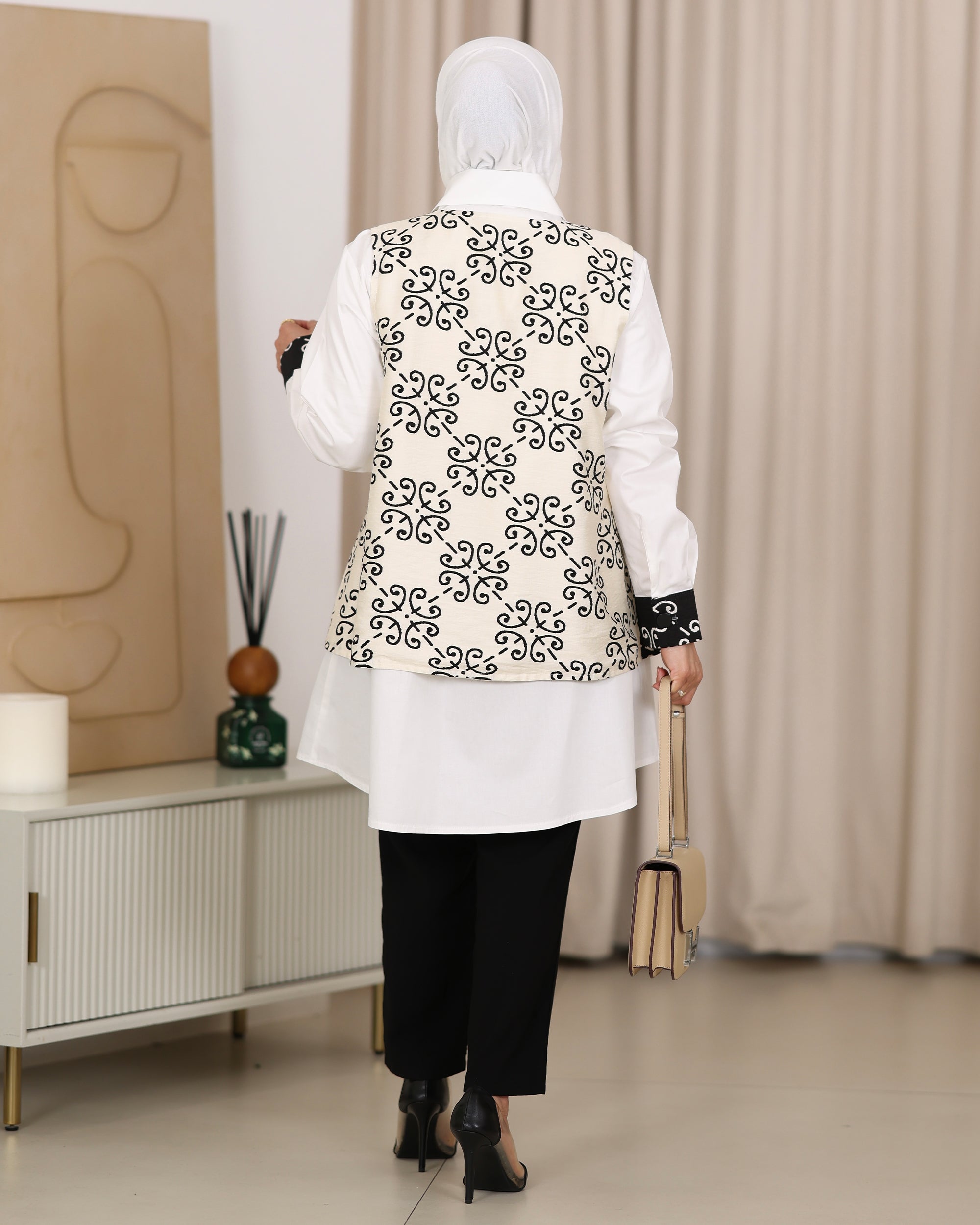 قميص و فيست موديل 1117 - بوبين - أسود وأبيض