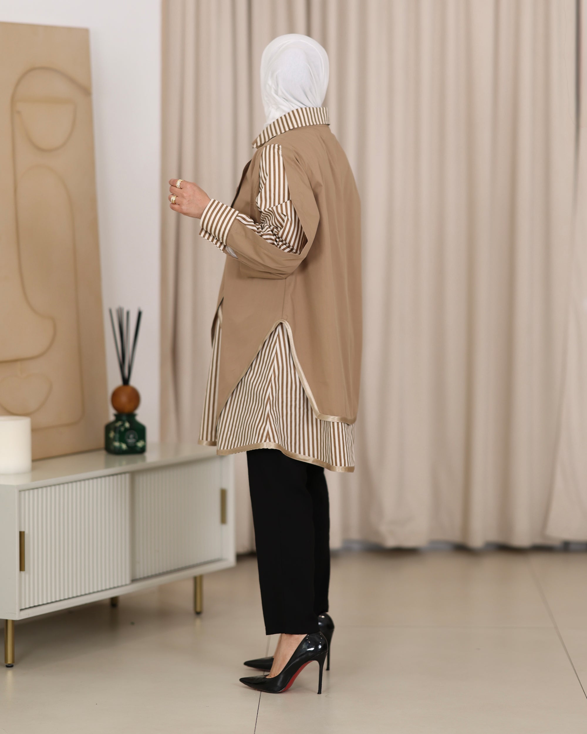 قميص موديل 1119 - بوبين - بيج