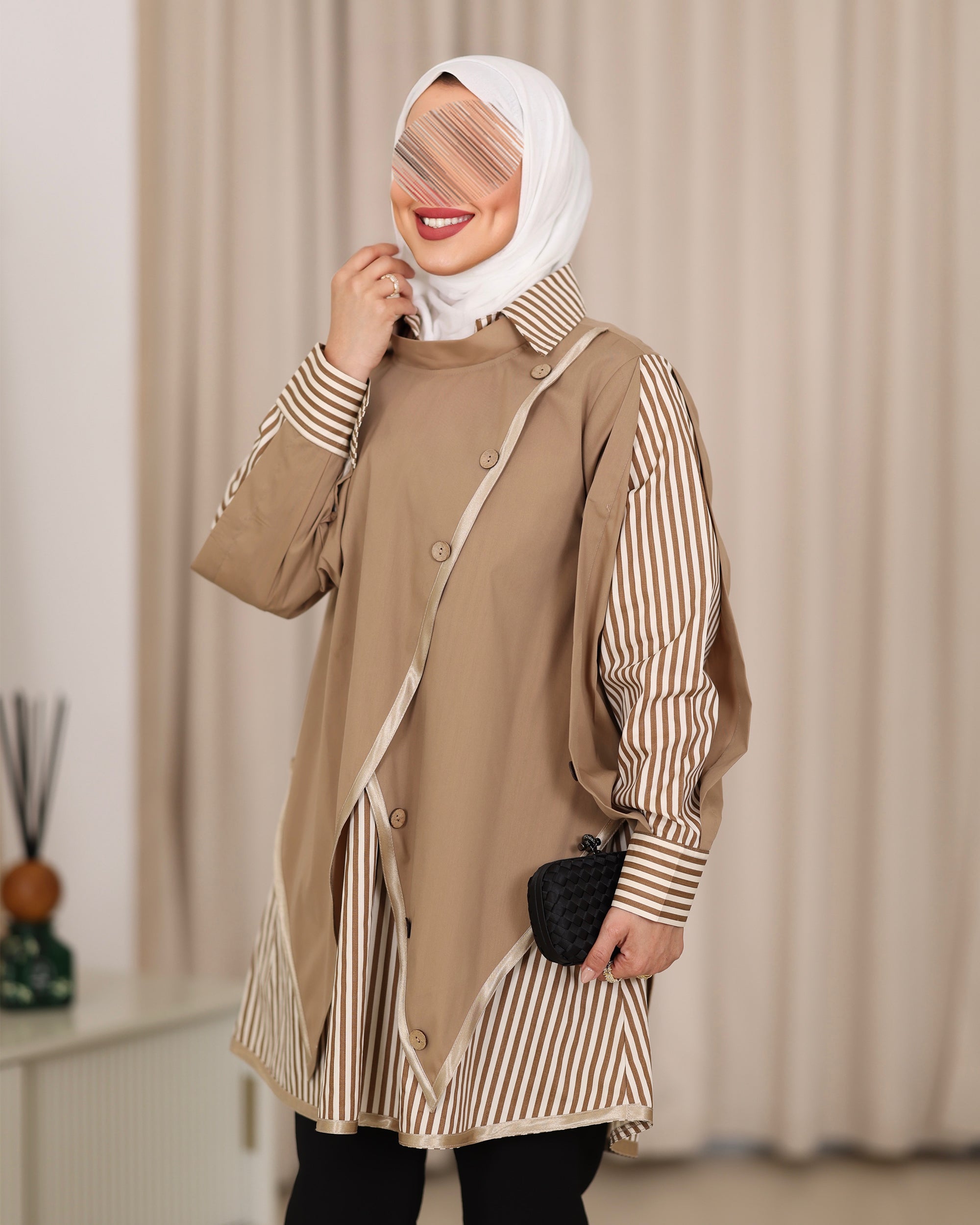 قميص موديل 1119 - بوبين - بيج