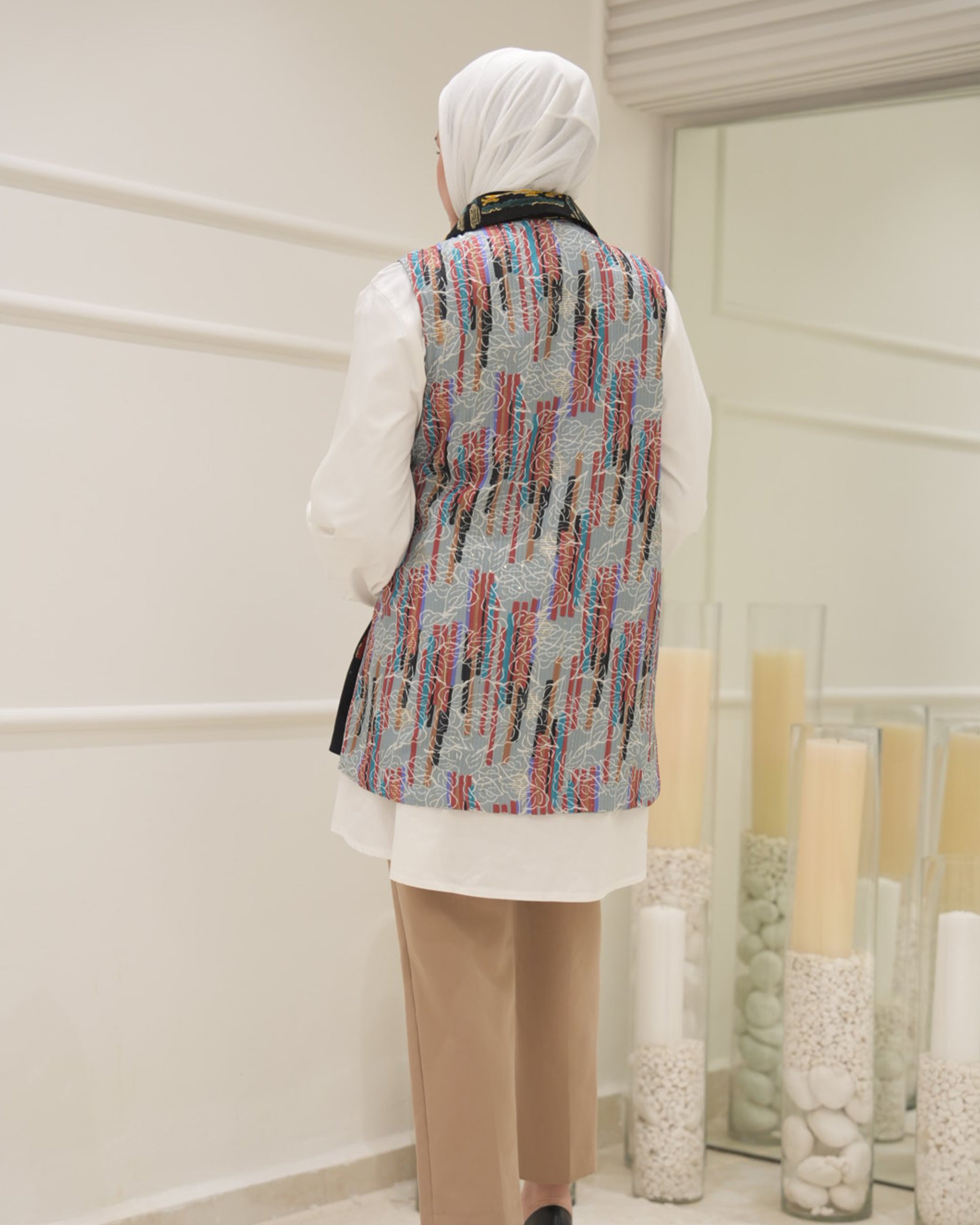 قميص و فيست موديل 1123 - بوبلين - أبيض وأسود