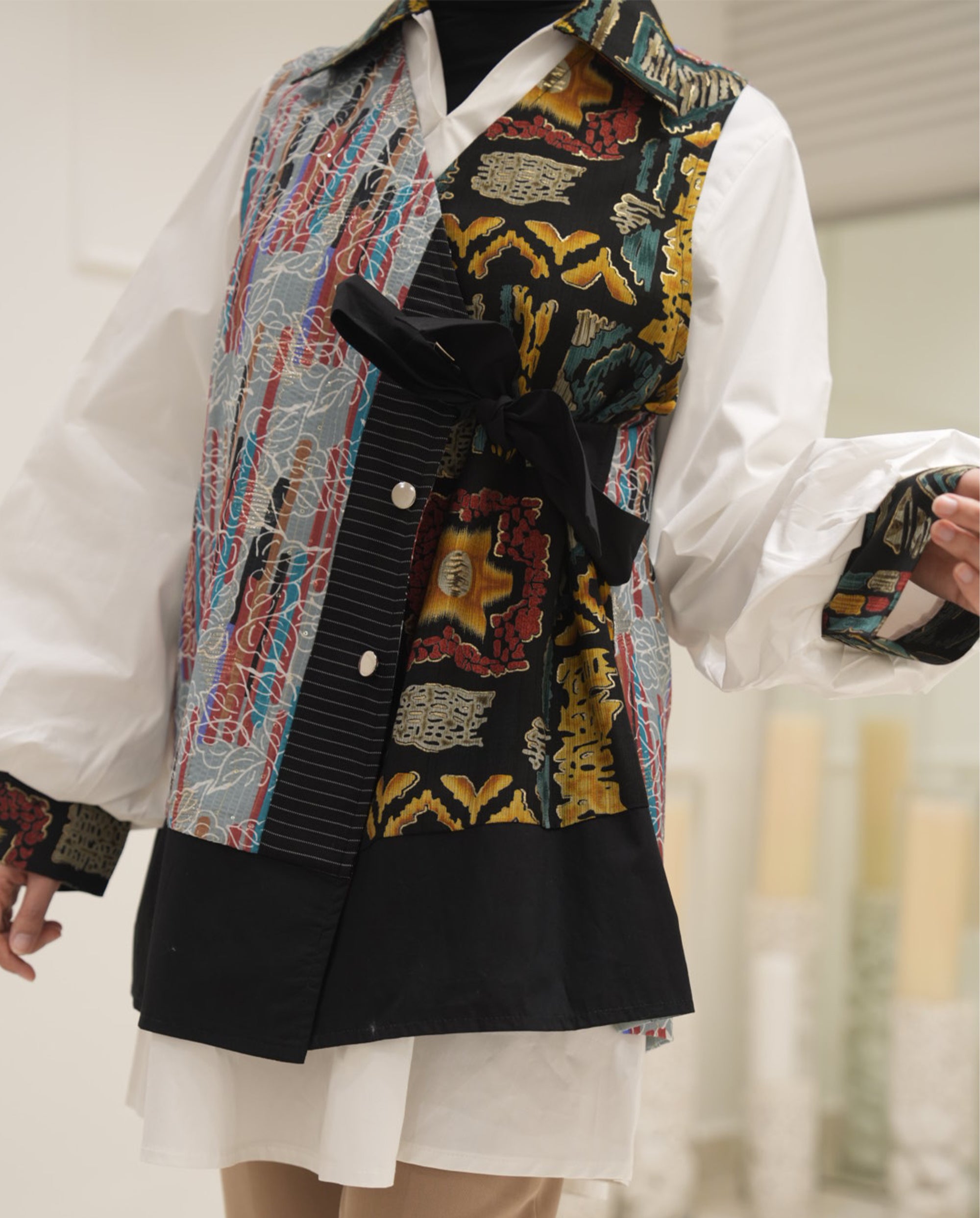 قميص و فيست موديل 1123 - بوبلين - أبيض وأسود