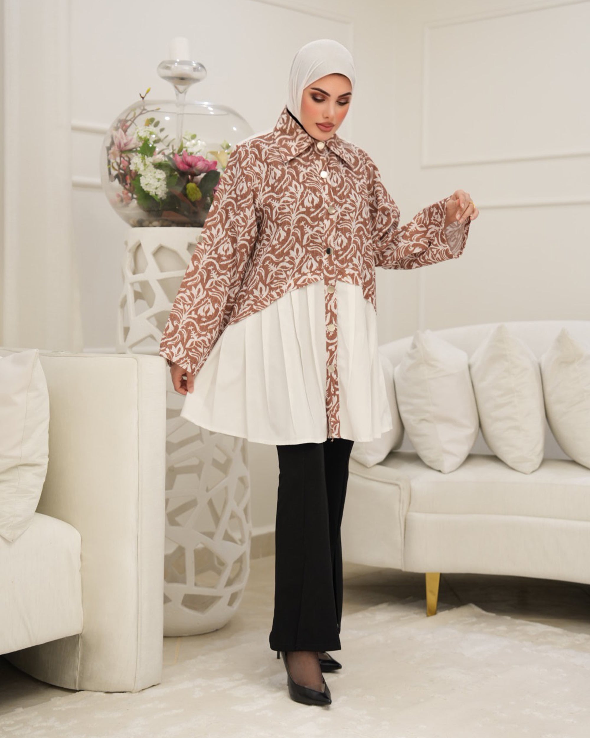 Shirt Model 1126 - Poplin - Brown & White