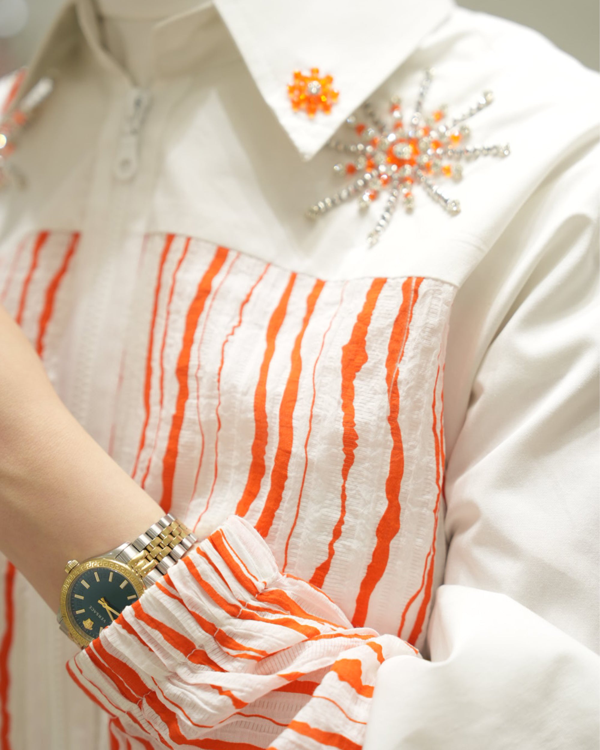 Shirt Model 1129 - Poplin - White & Orange