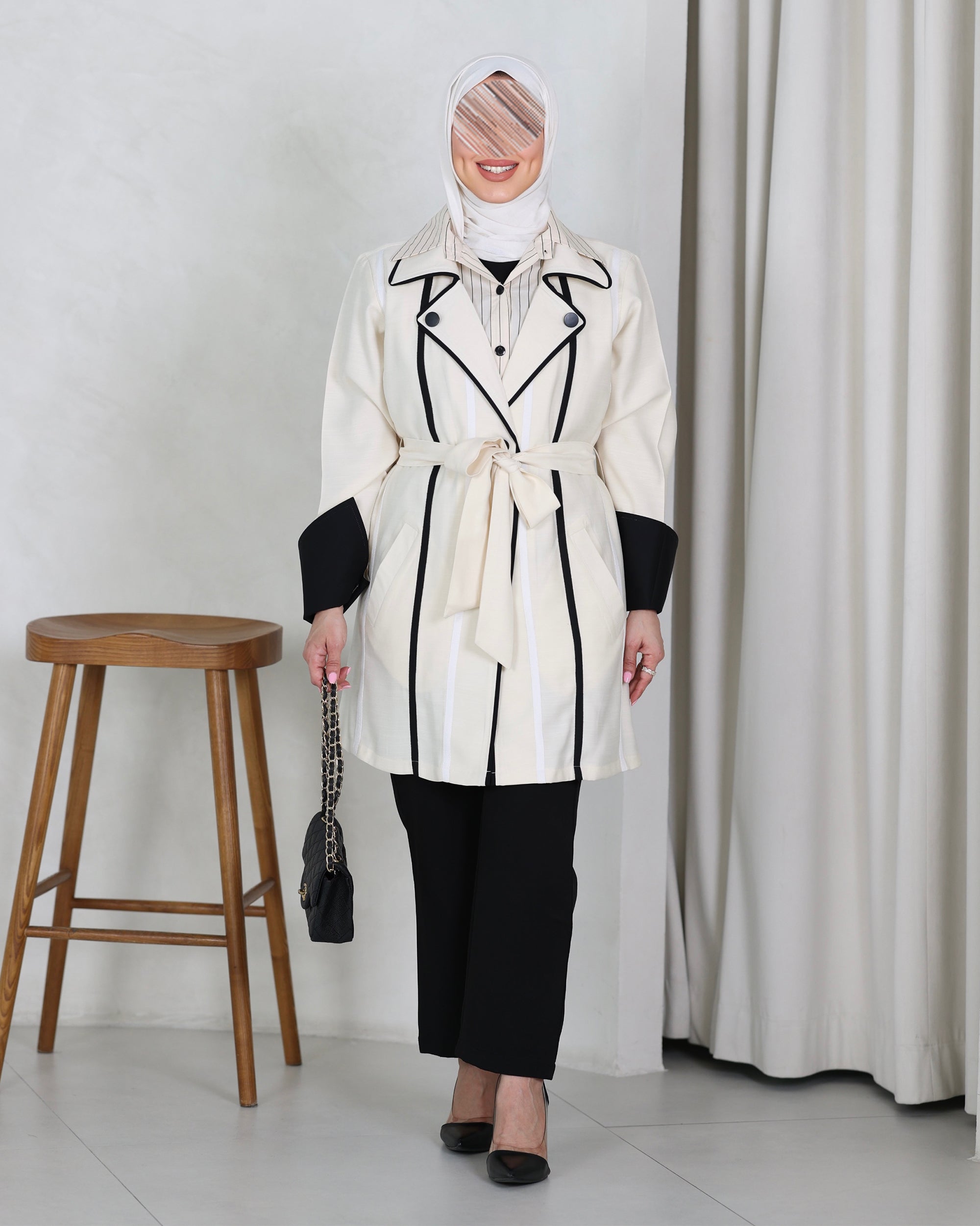 Shirt Model 1136 - Linen - Ivory & Black