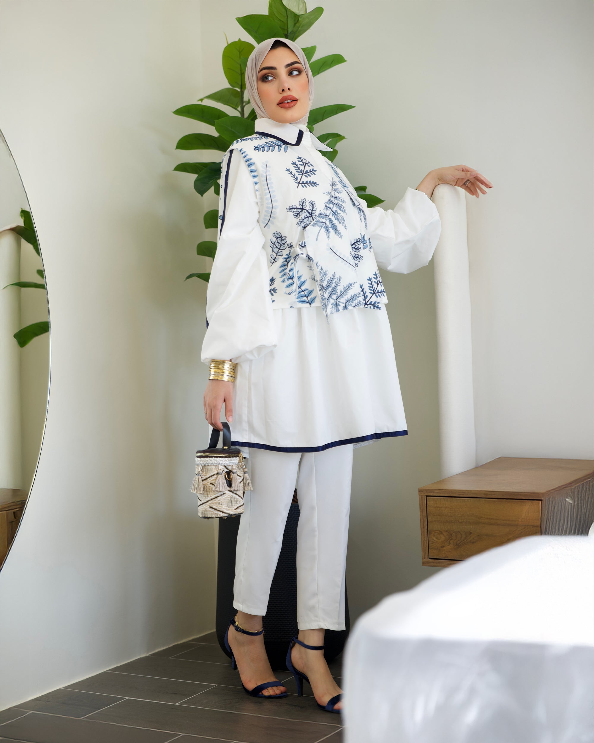 Shirt Model 1050 - Poplin & Cotton - White & Blue