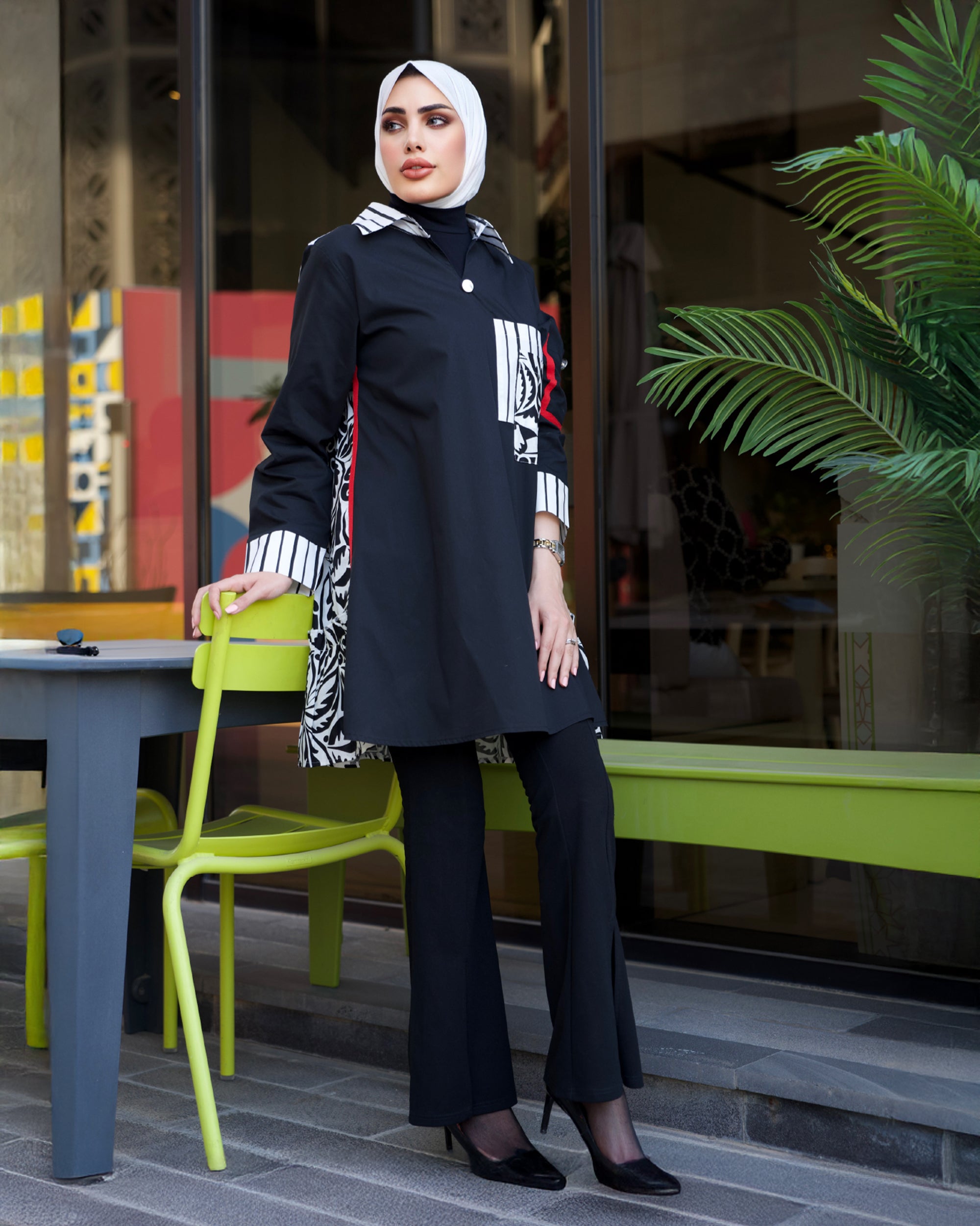 Shirt Model 1054 - Poplin - Black & White