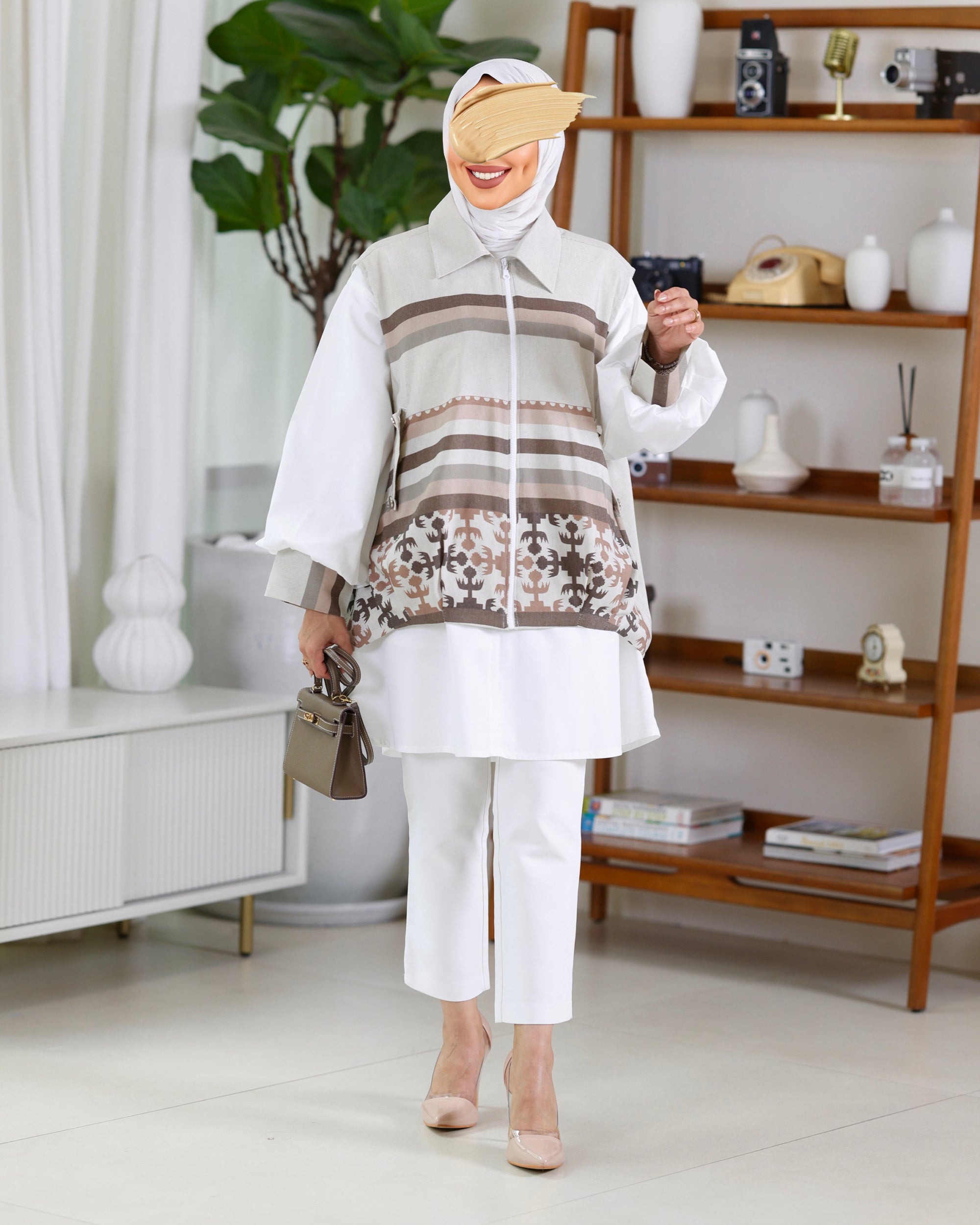 Shirt & Vest Model 1075 - Poplin & Turkish Cotton - Brown & White